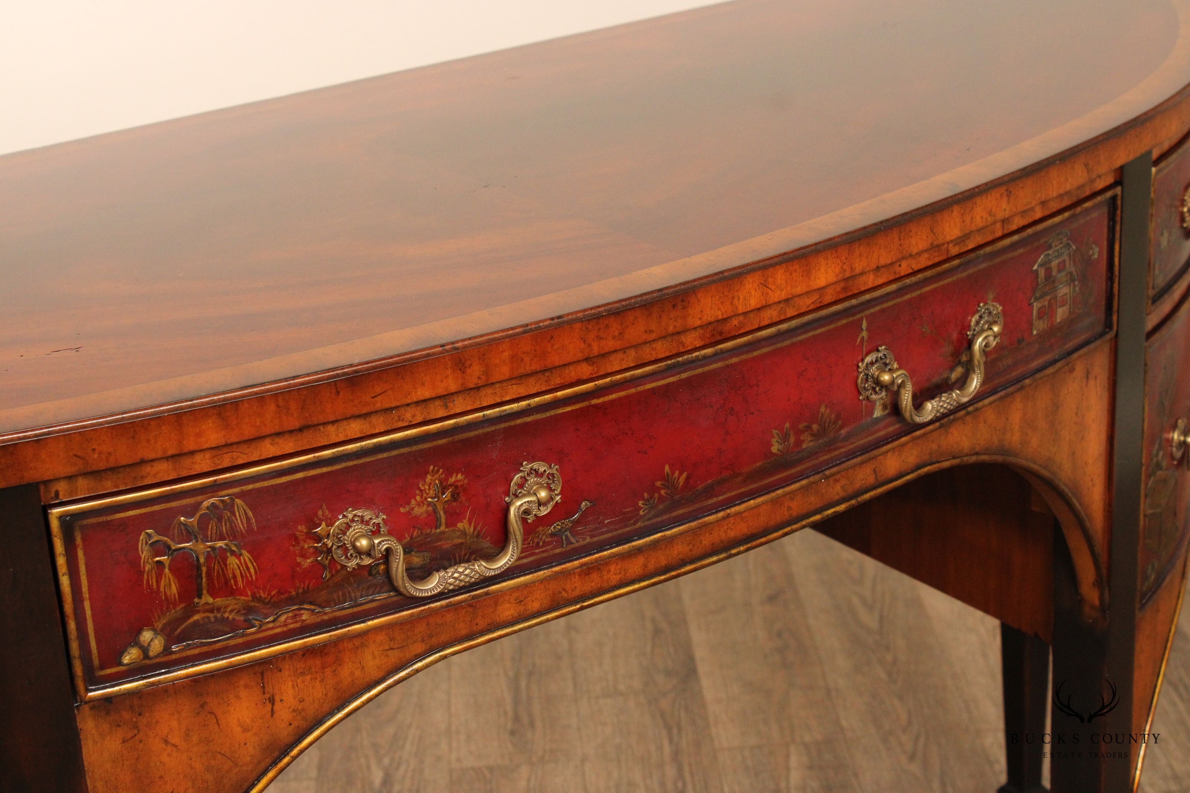 Maitland Smith Chinoiserie Decorated Demilune Sideboard