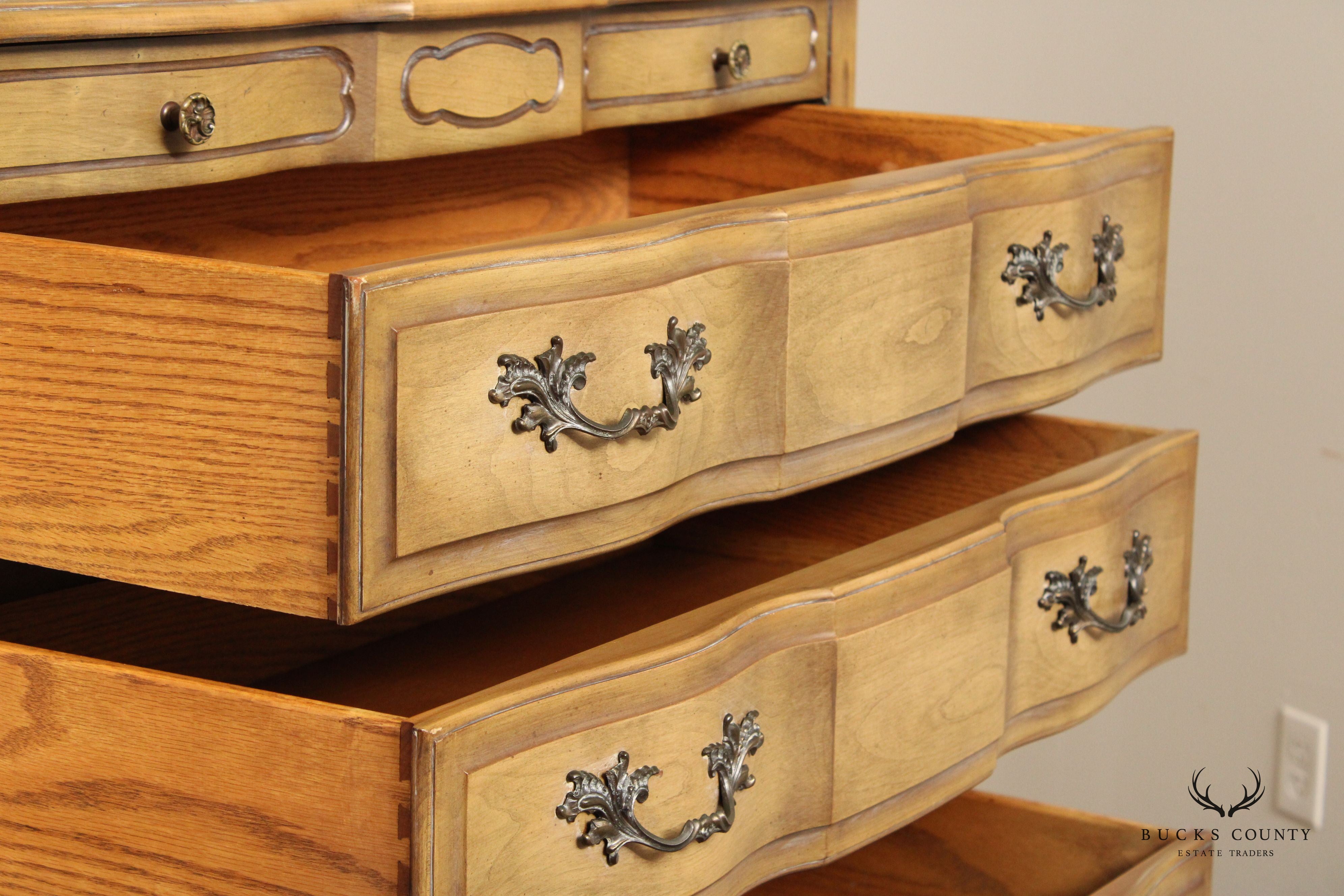 Fancher Vintage French Provincial Style Fruitwood Tall Chest
