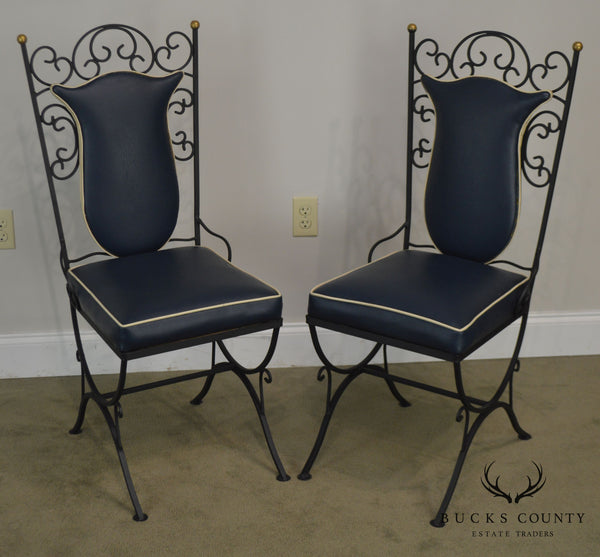 1950 s Vintage Scrolled Wrought Iron Vinyl Pair Side Chairs