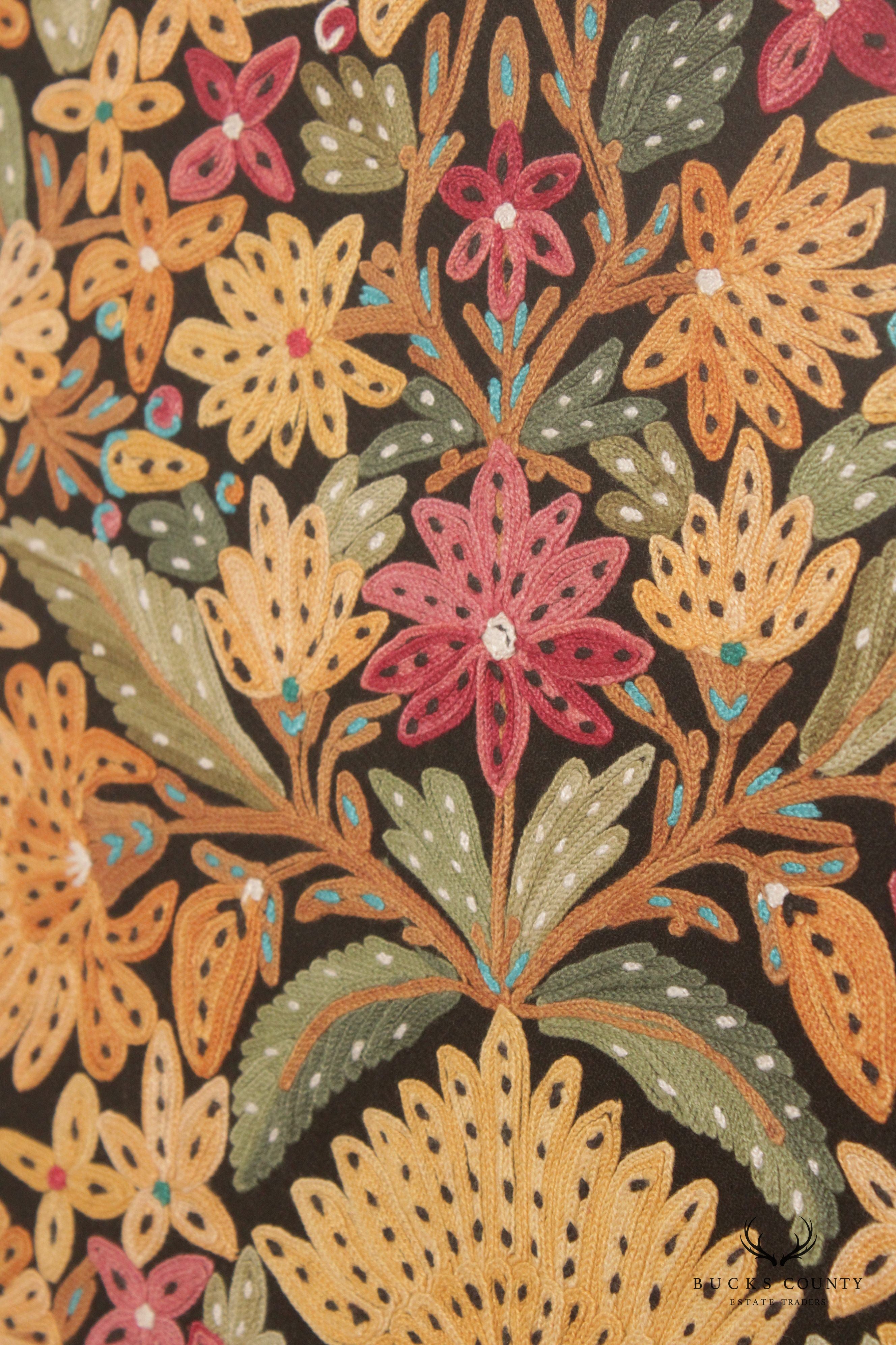 Kashmiri Style Hand Embroidered Crewel Framed Textile