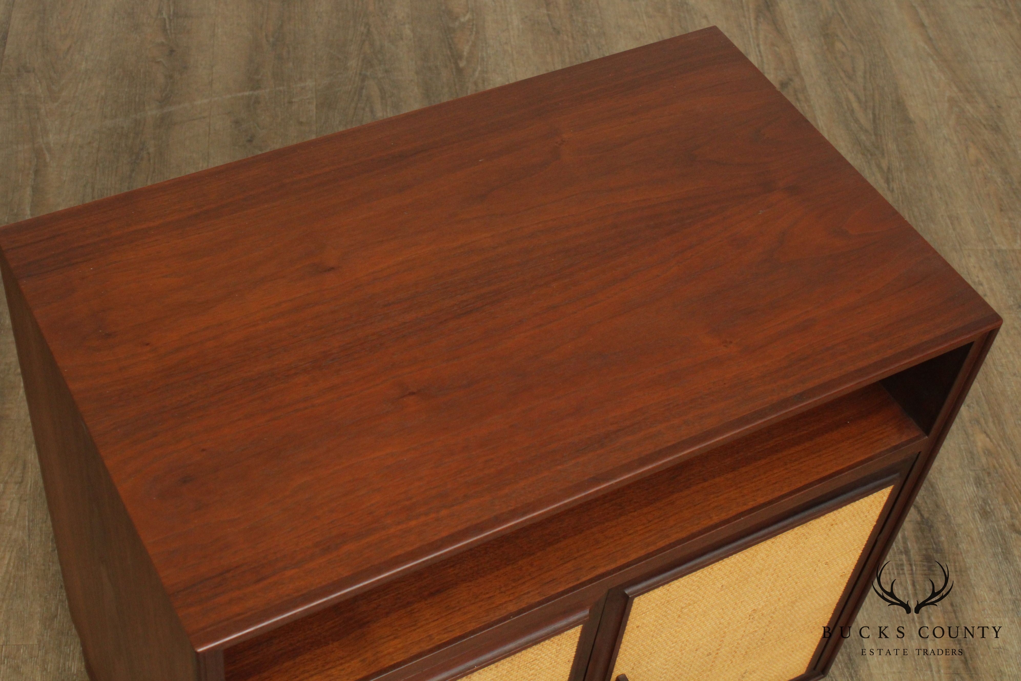 Arne Vodder for Vamo Danish Modern Pair Teak, Cane Door Nightstands