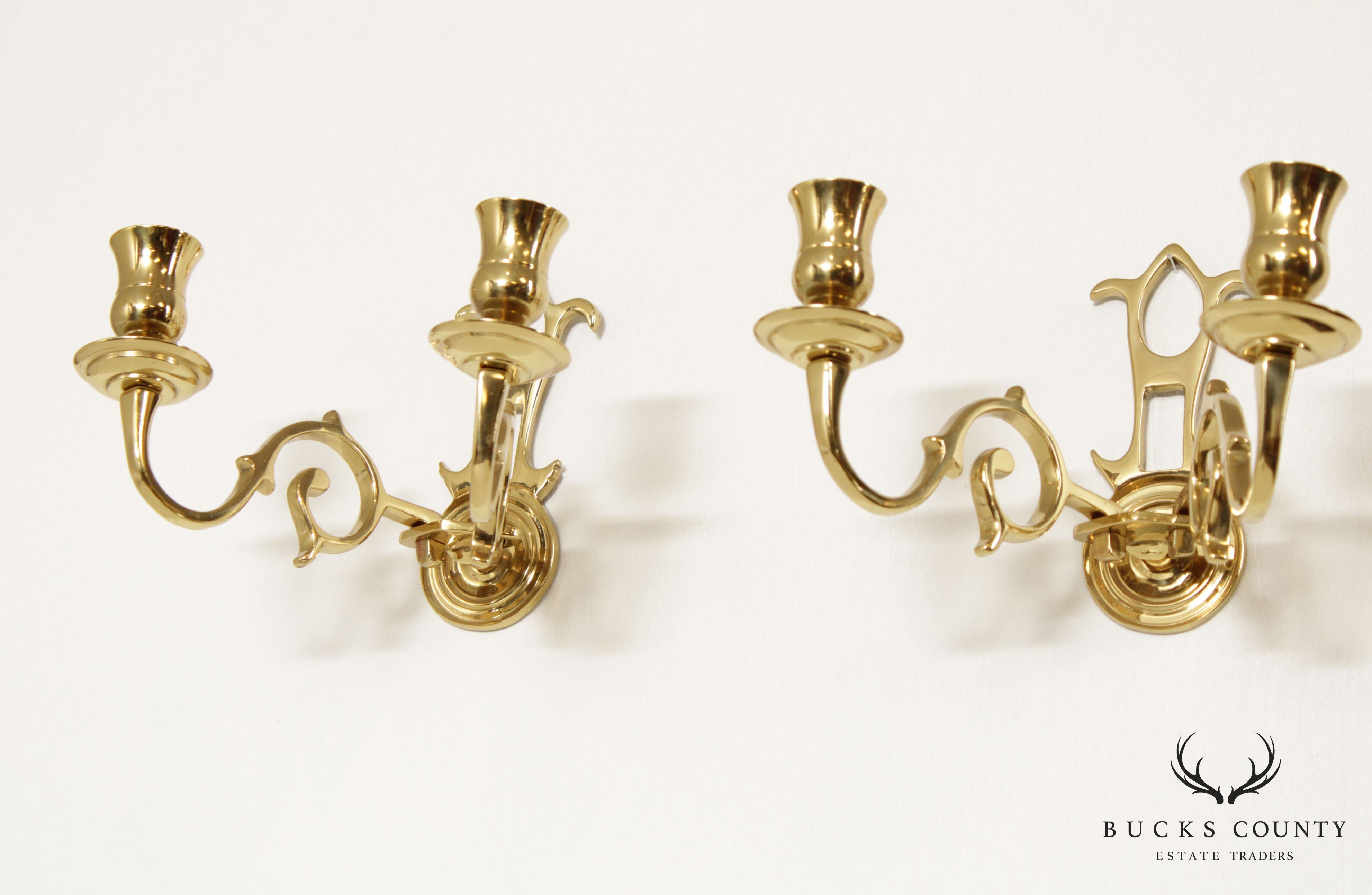 Colonial Williamsburg Virginia Metal Crafters Pair of Brass Candle Wall Sconces