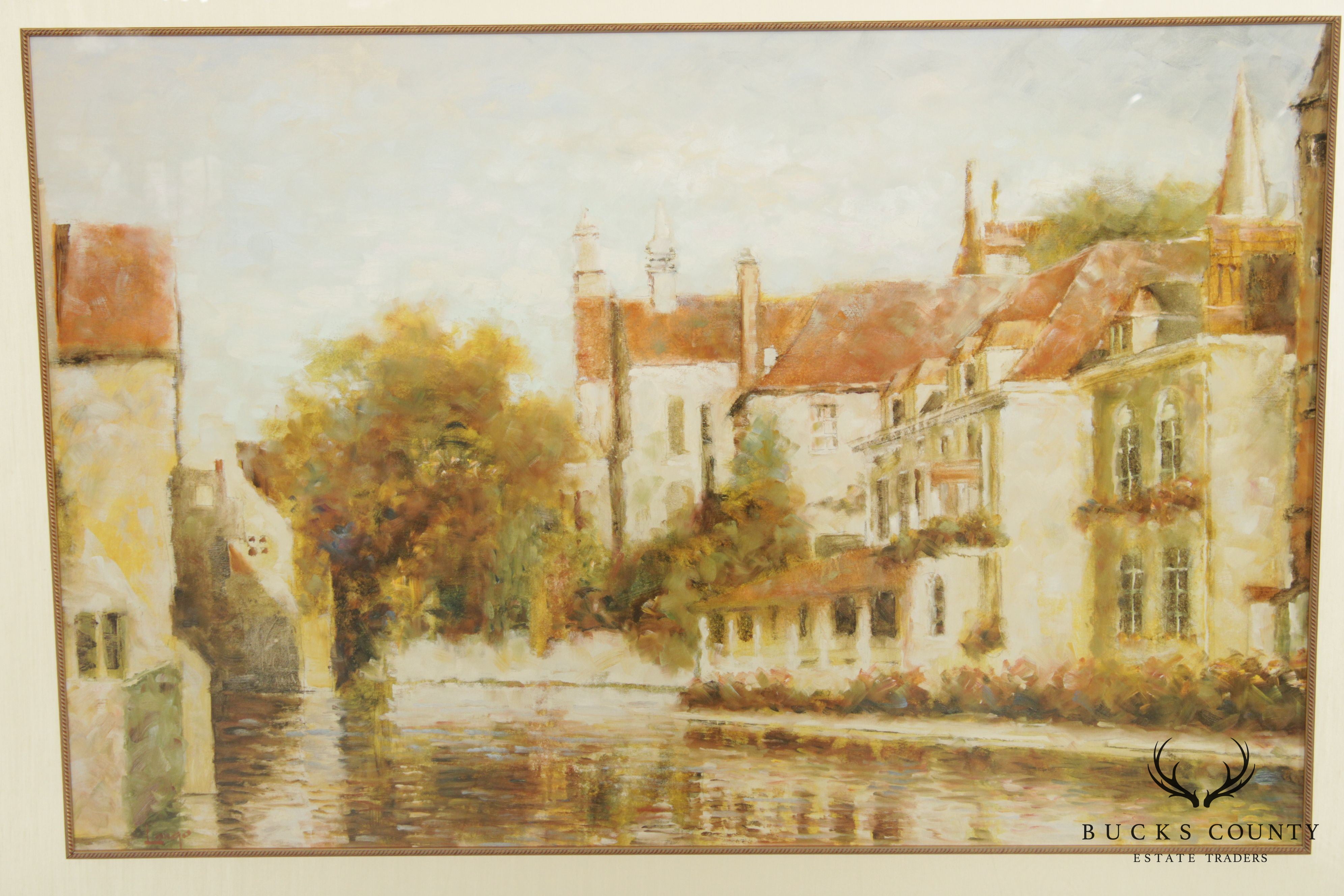 Michael Longo 'Across the Canal' Large Gilt Frame Impressionist Fine Art Print