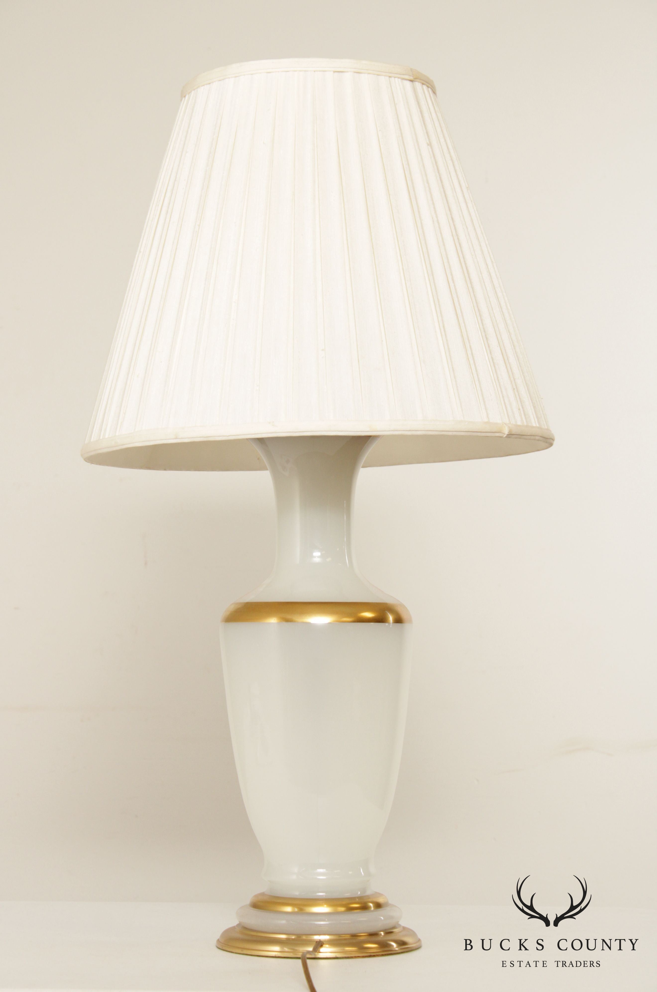 Neoclassical Opaque and Partial Gilt Urn Form Glass Table Lamp