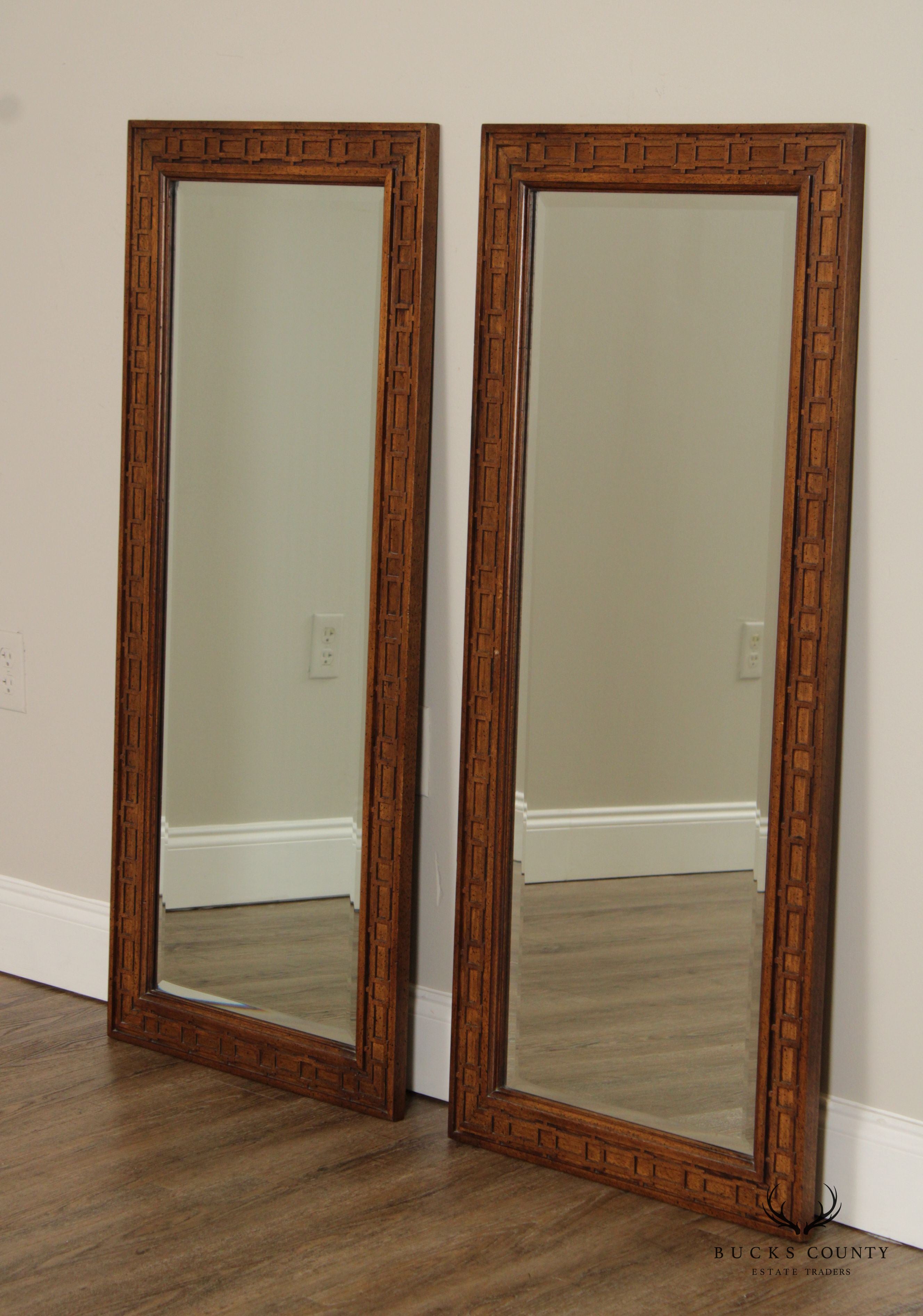 Century Furniture Chinese Chippendale Style Vintage Pair Of Rectangular Beveled Wall Mirrors