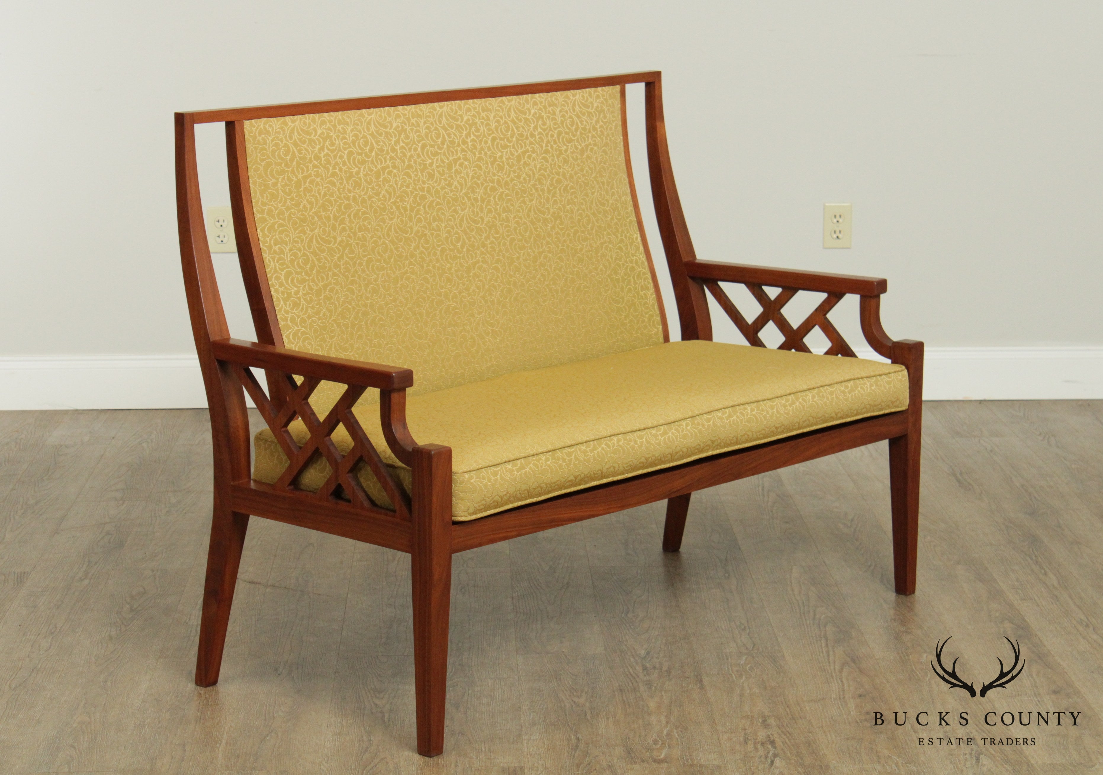 Mid Century Modern Custom Quality Pair Walnut Settees
