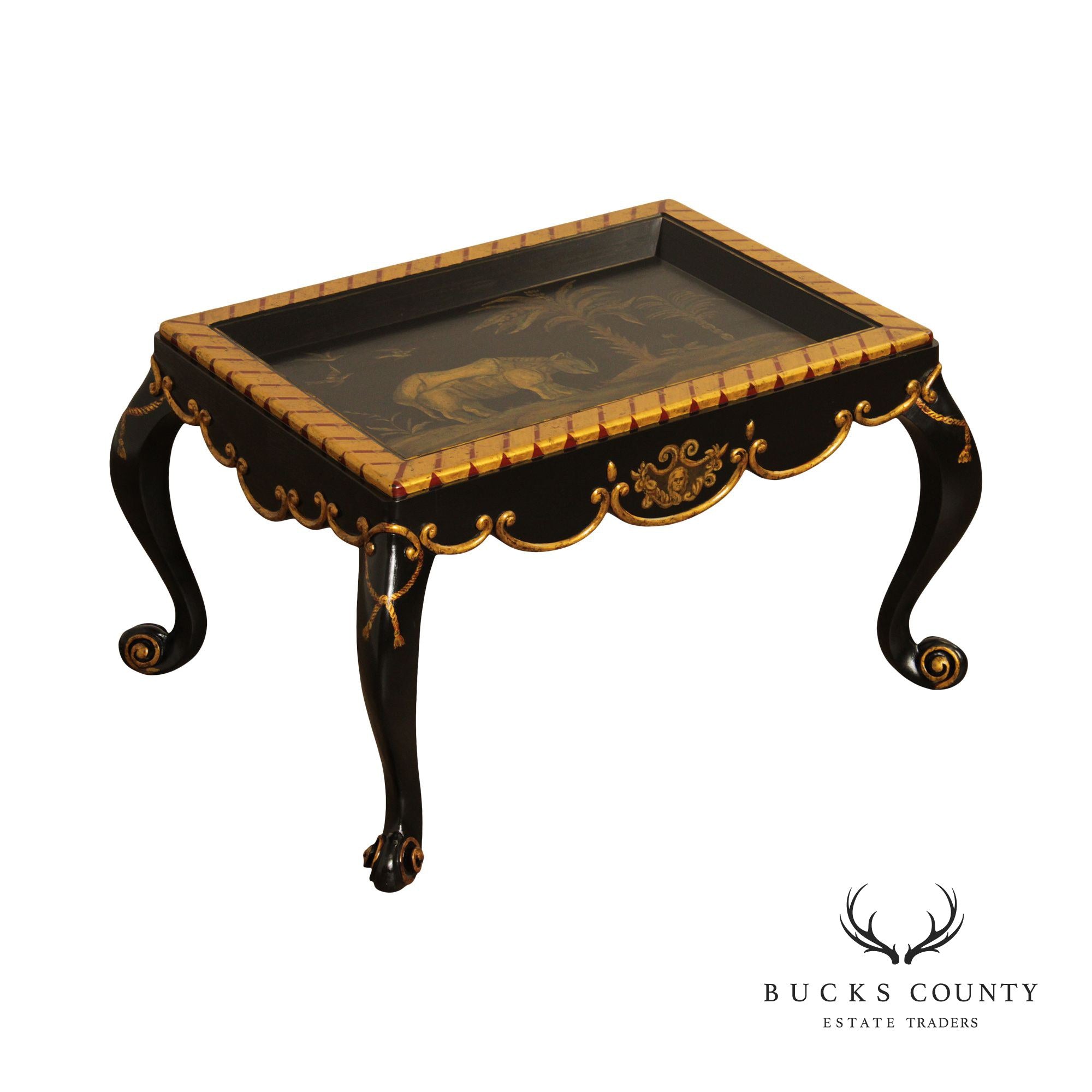 Italian Louis XV Style Ebonized and Partial Gilt Coffee Table