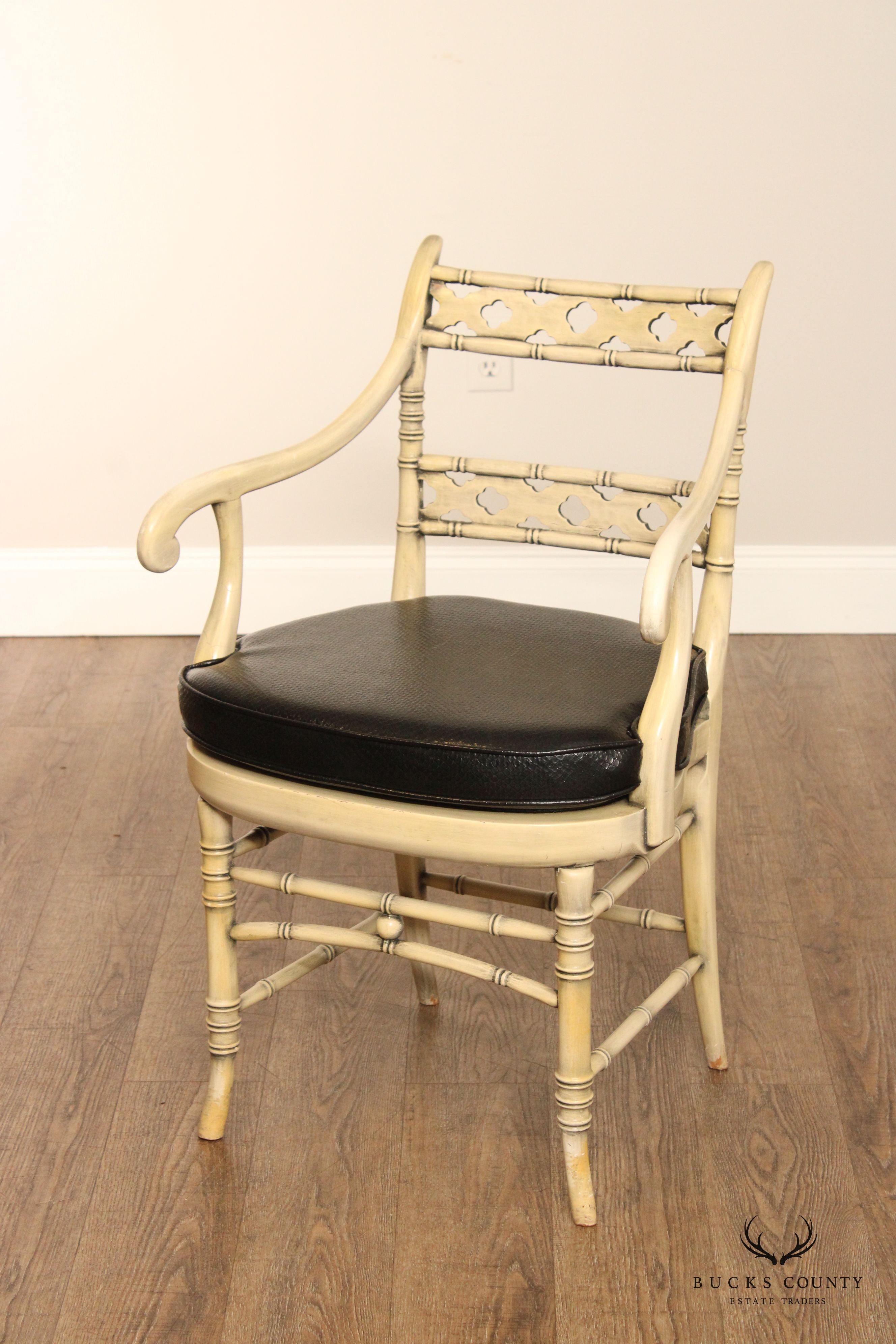 Faux Bamboo Frame Vintage Pair Of Painted Armchairs