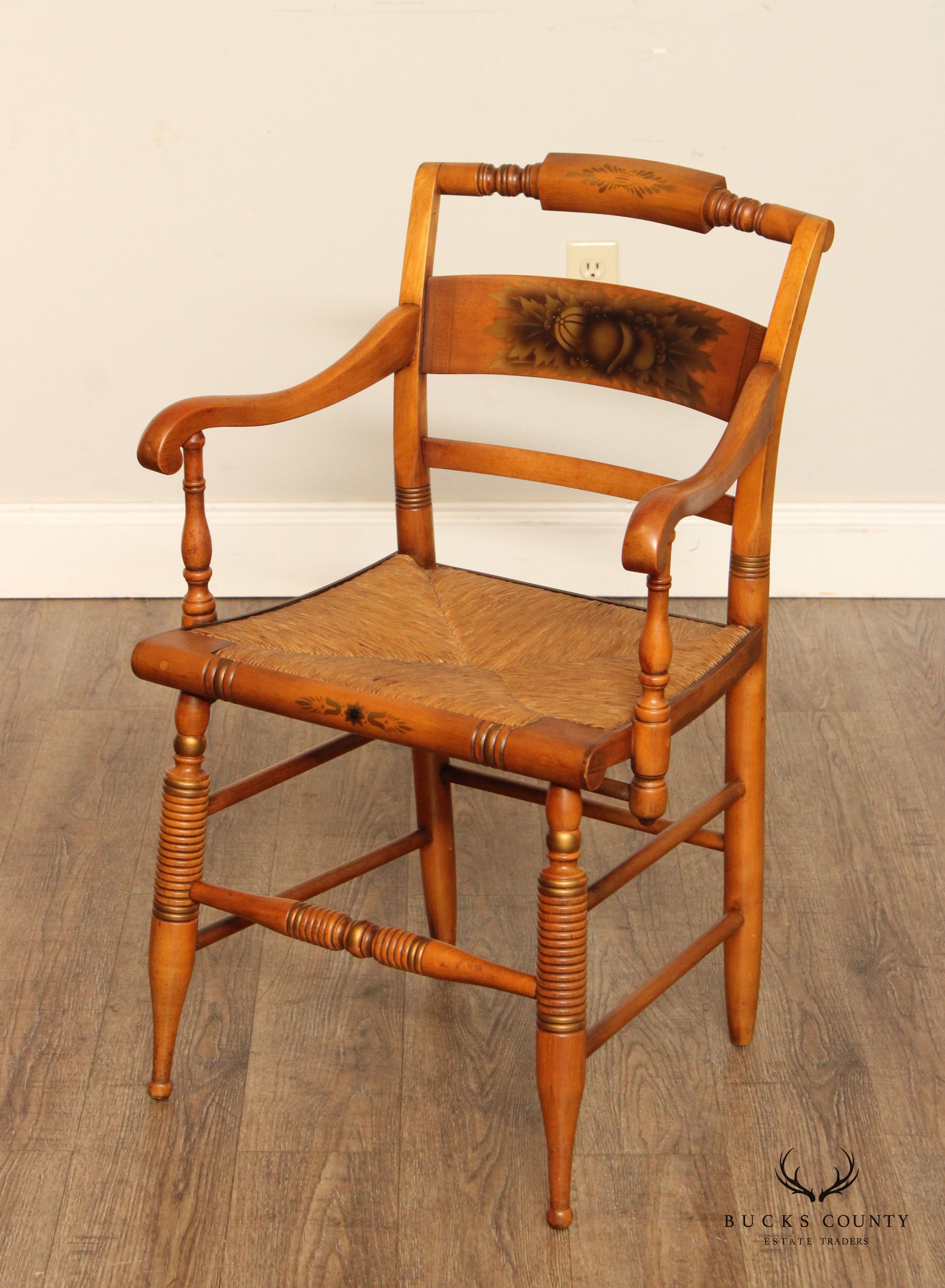 Hitchcock Vintage Set Eight Harvest Stencil Decorated Maple Dining Chairs