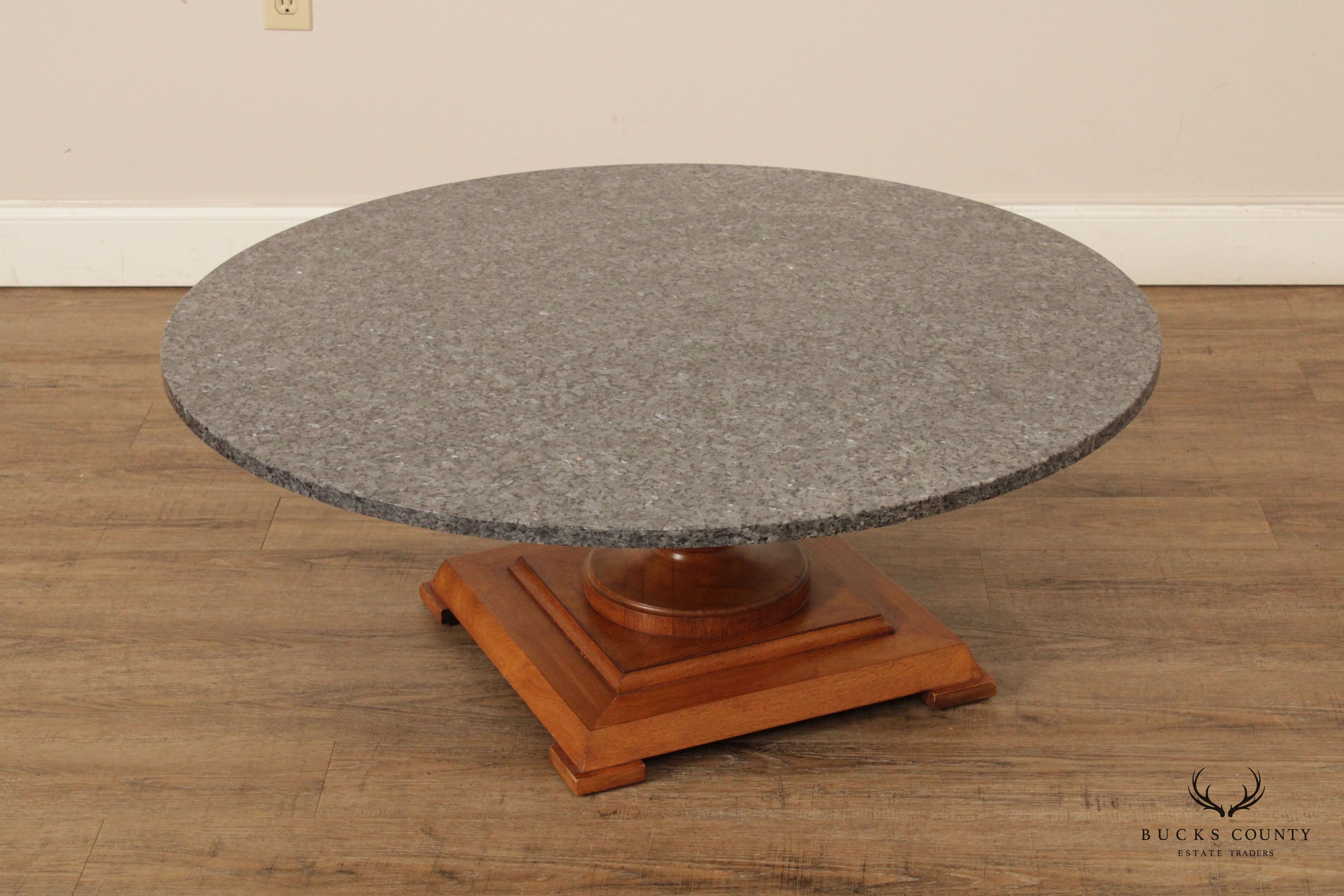 French Style Round Granite Top Pedestal Cocktail Table