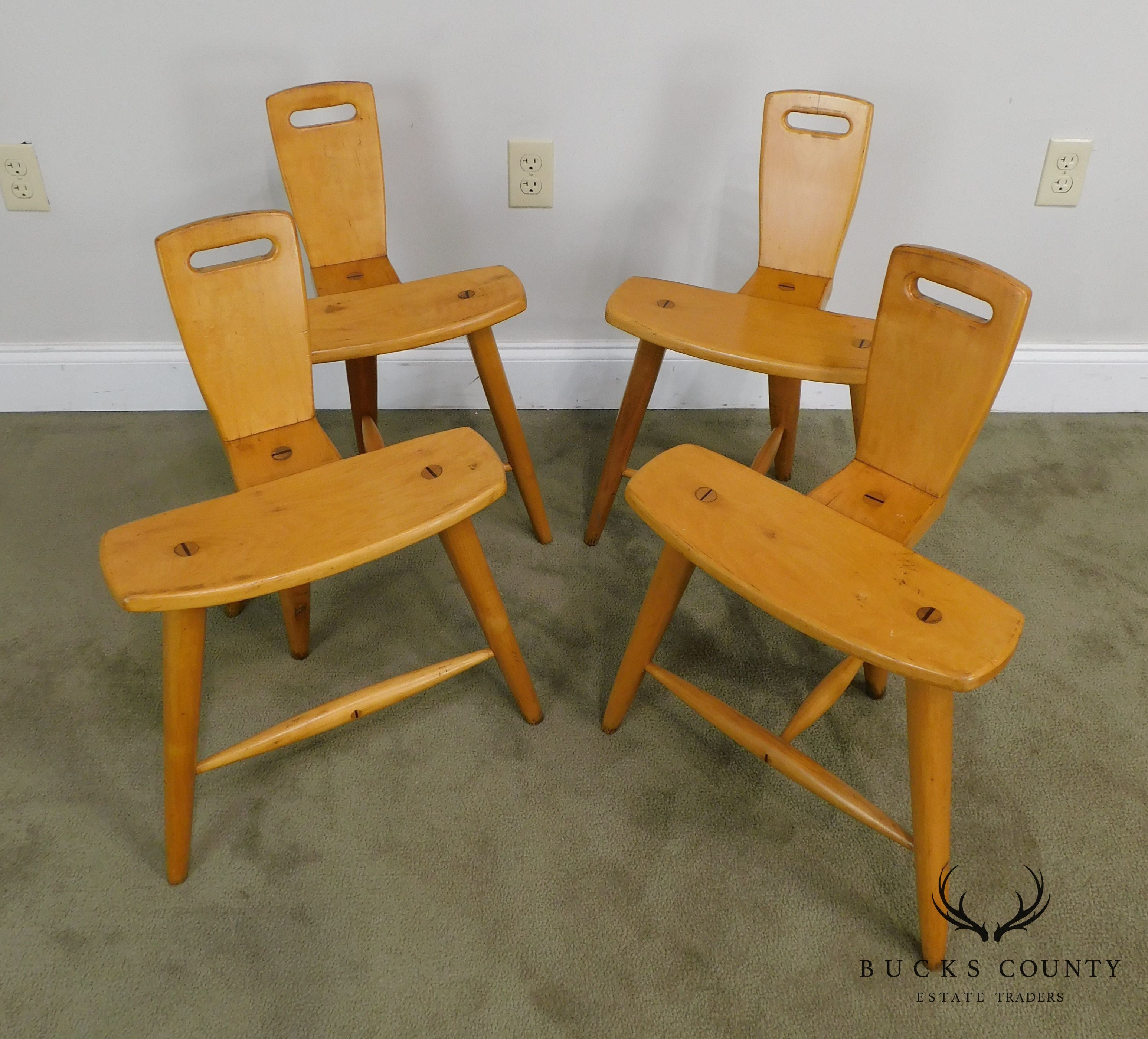 'W.B' Mid Century Modern Birch Wood Set of 4 'Birthing-Chair' Inspired Chairs