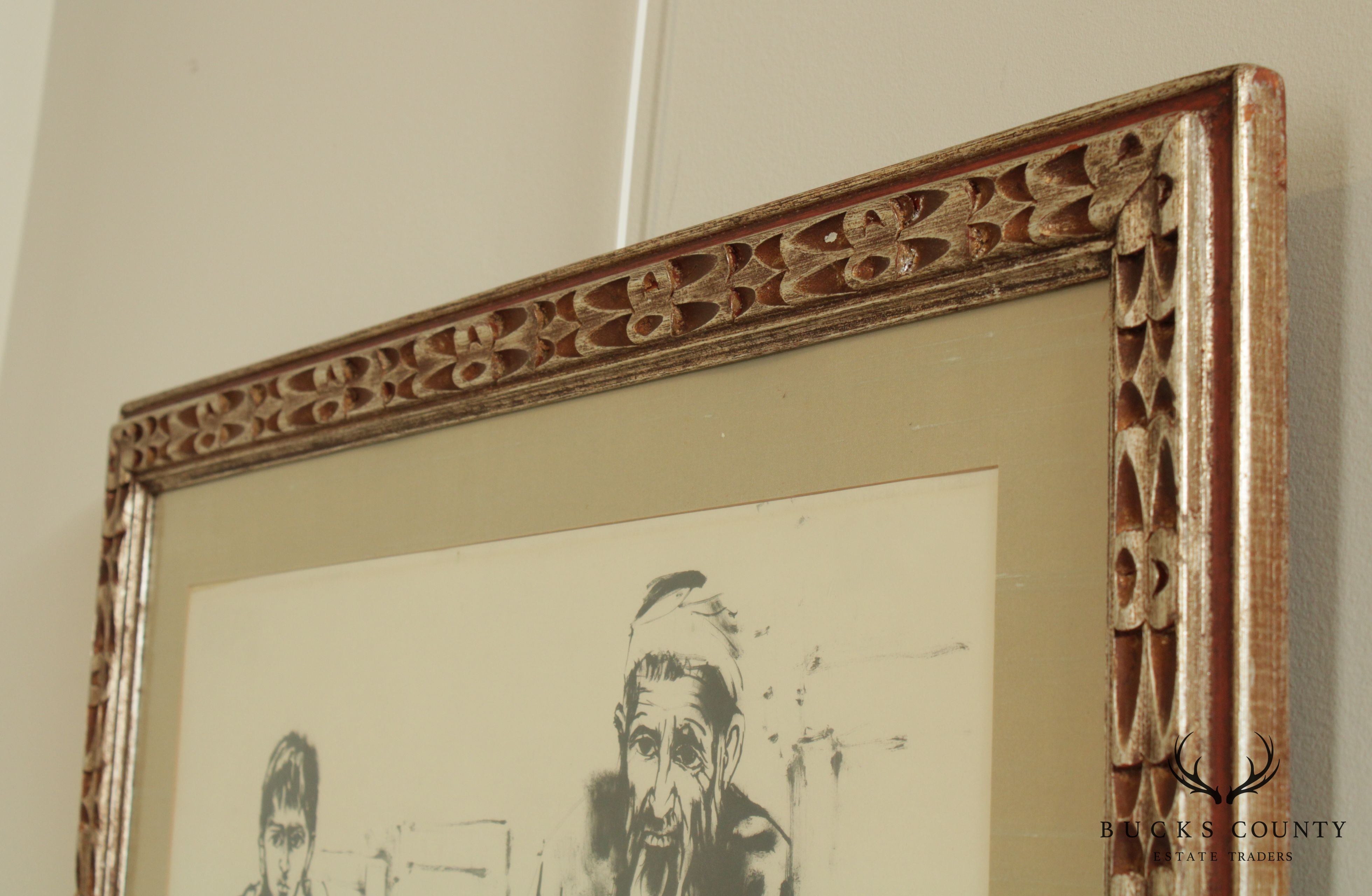 Moshe Gat Modernist Lithograph Old Man & Boy Signed in Pencil # 148/150