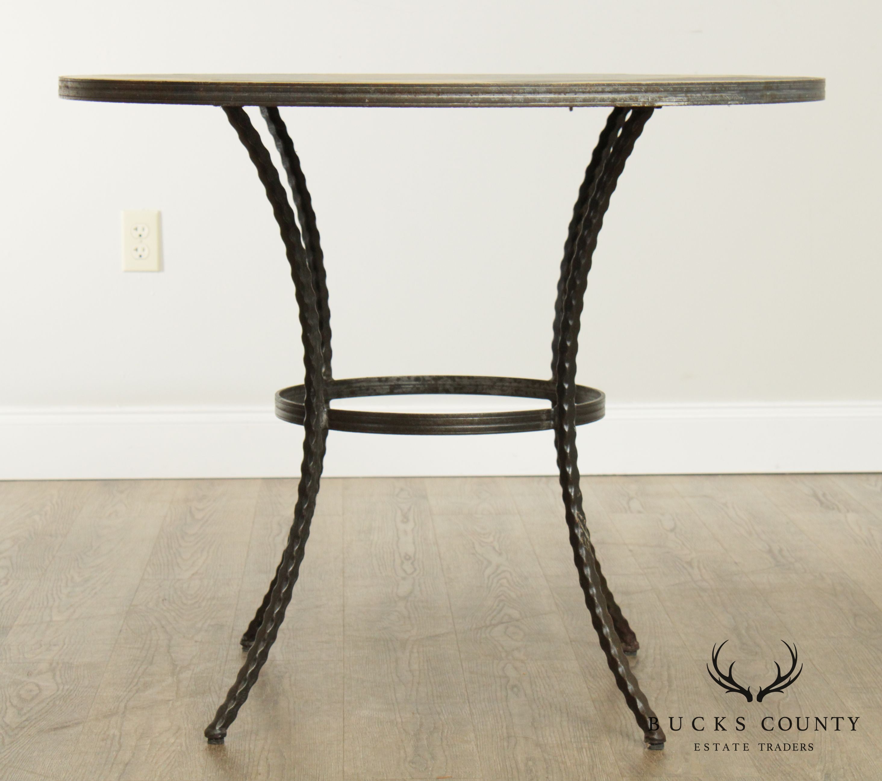 Hand Crafted Forged Iron & Stone Round 5 Piece Table + 4 Chairs Dining Set