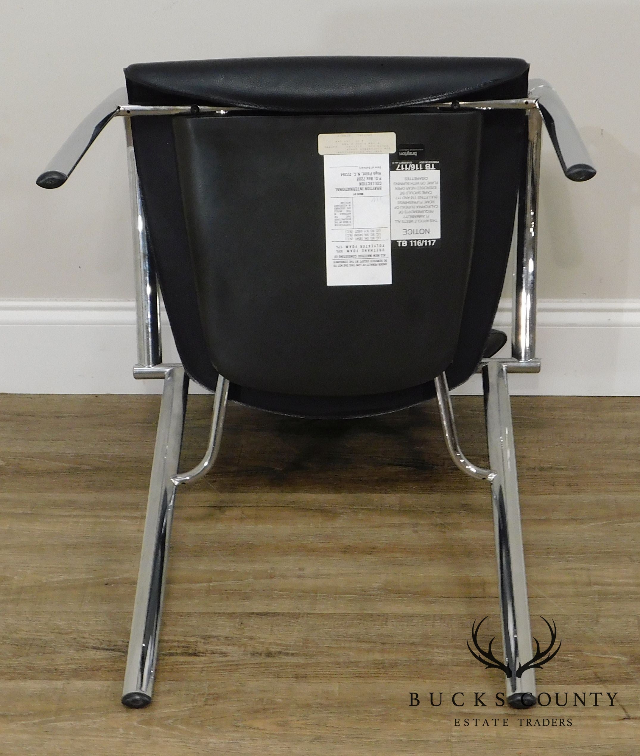 Brayton International Collection Steelcase Pair Chrome & Black Leatherette Armchairs