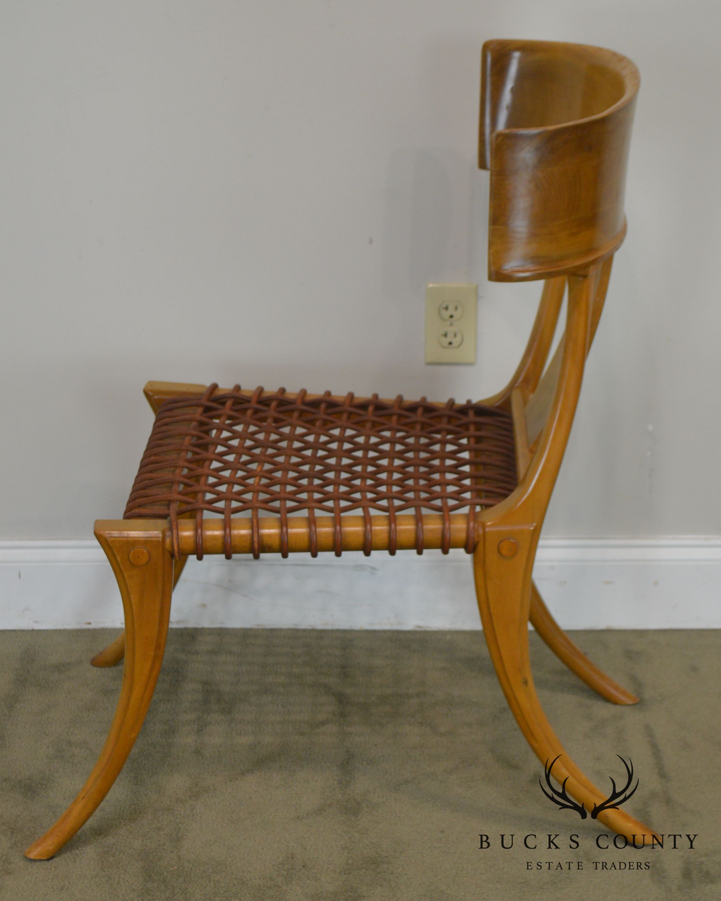 T. H. Robsjohn Gibbings Saridis of Athens Walnut & Leather Klismos Chair
