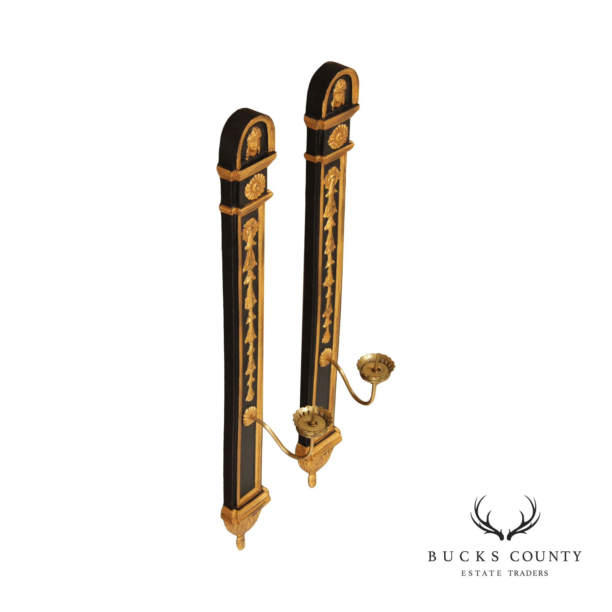 Egyptian Revival Style Pair of Partial Gilt Wall Sconces