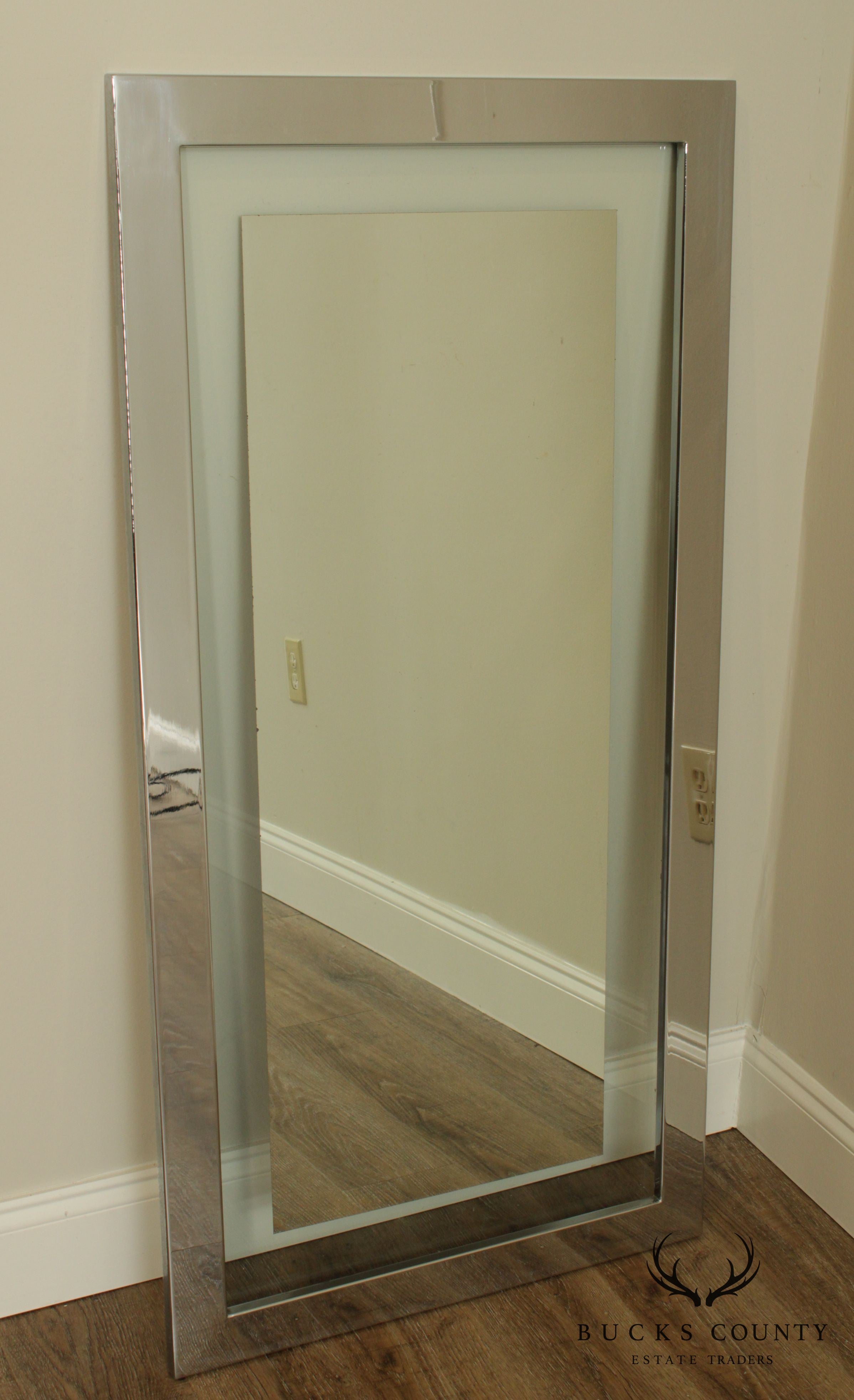 Mid Century "Floating" Mirror with 48" x 24" Chrome Frame