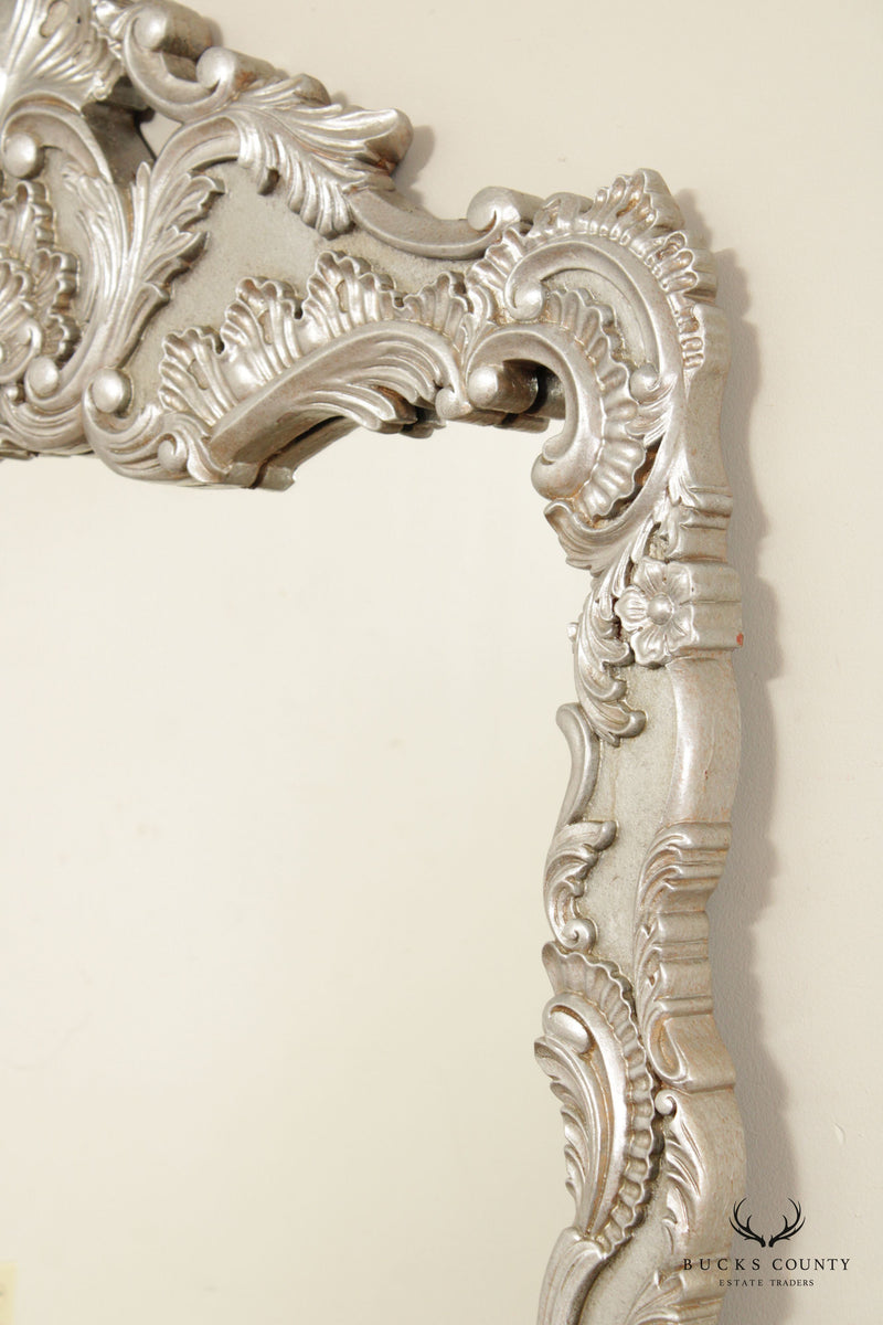 LaBarge Rococo Style Silver Gilt Large Carved Frame Wall Mirror