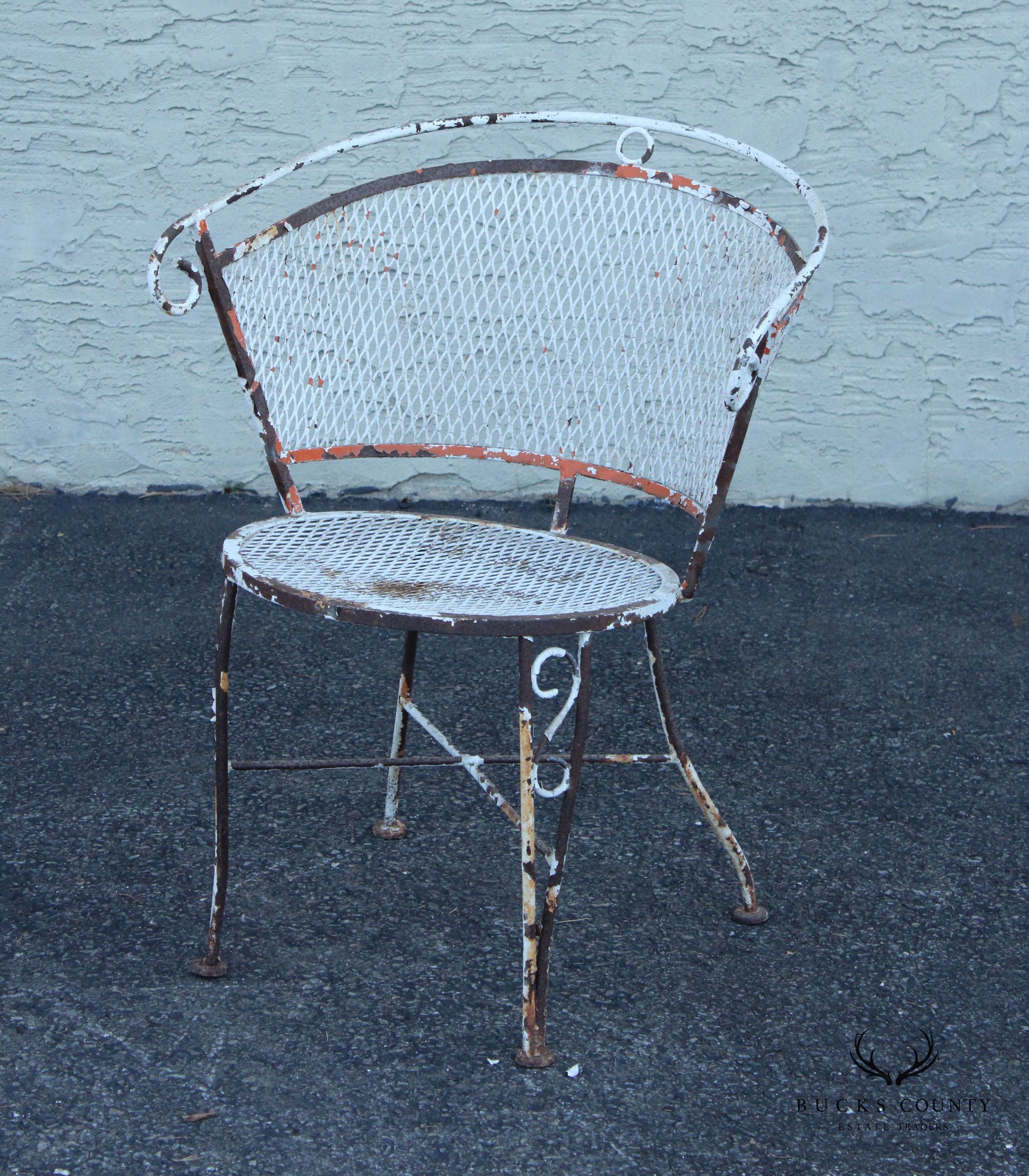 Mid Century Vintage Set of Four Wrought Iron Garden Chairs