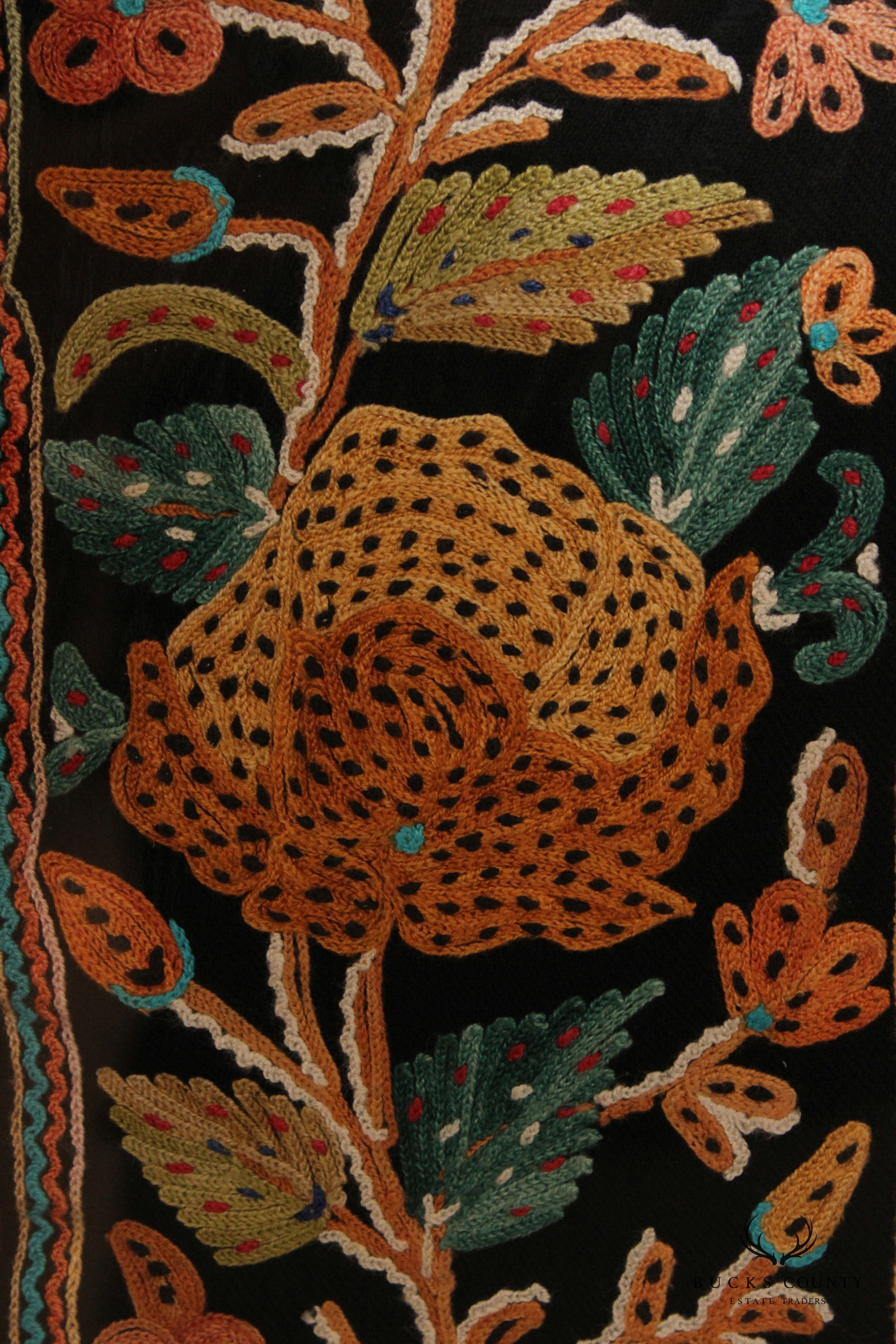Kashmiri Style Hand Embroidered Crewel Framed Textile
