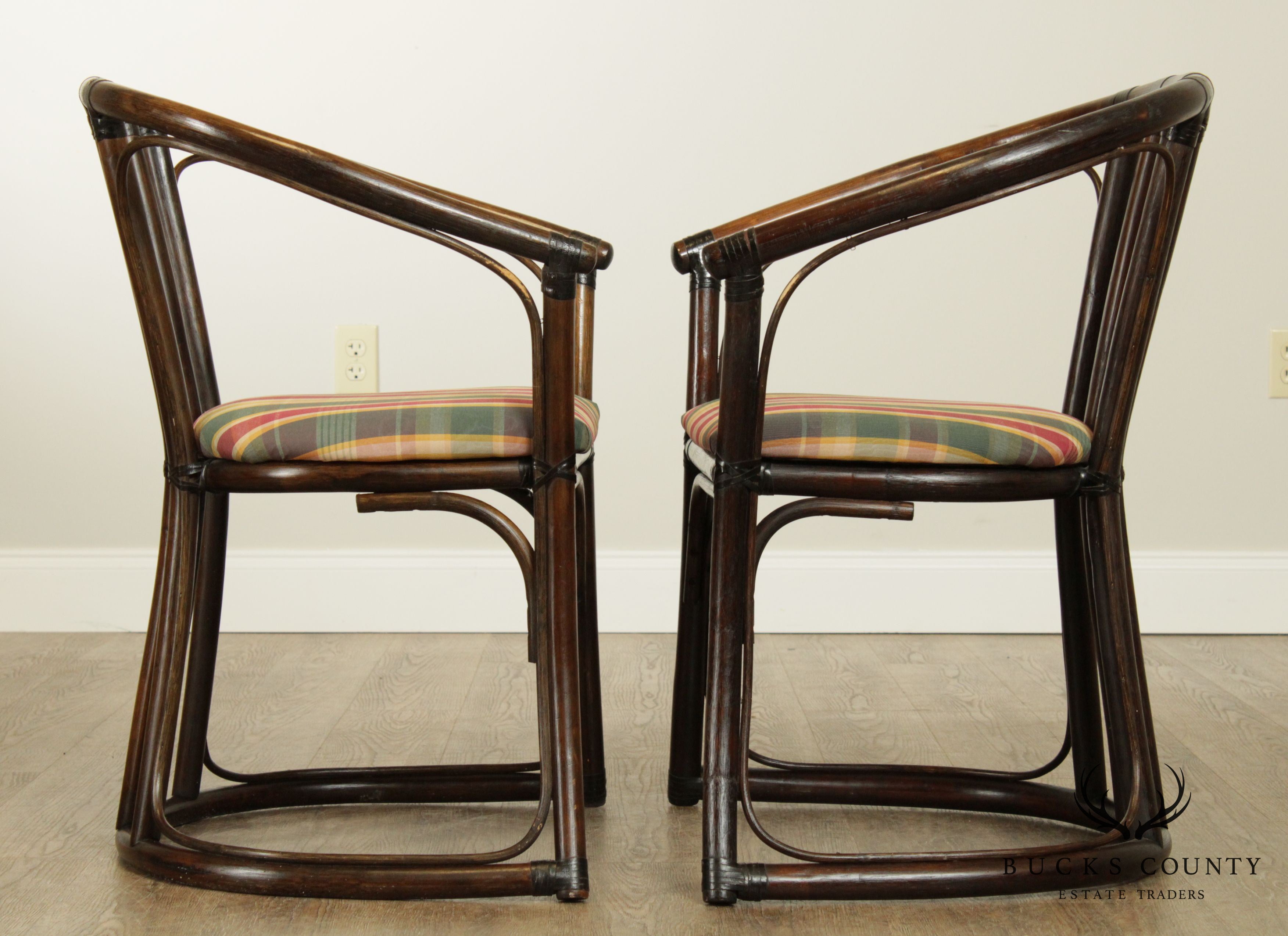 Ficks Reed Vintage Pair Rattan Curved Back Armchairs