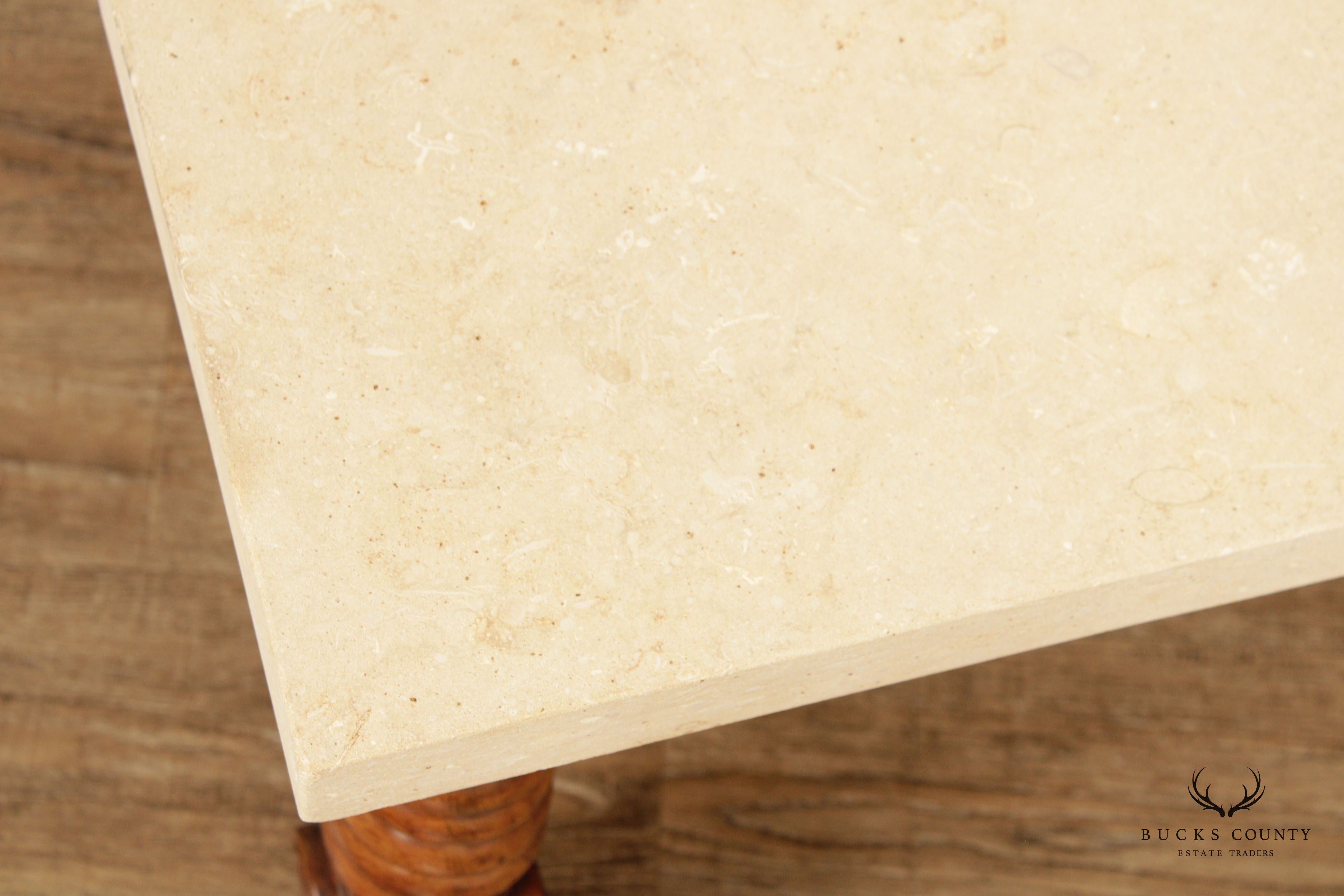 Jacobean Style Barley Twist Travertine Stone Top Coffee Table