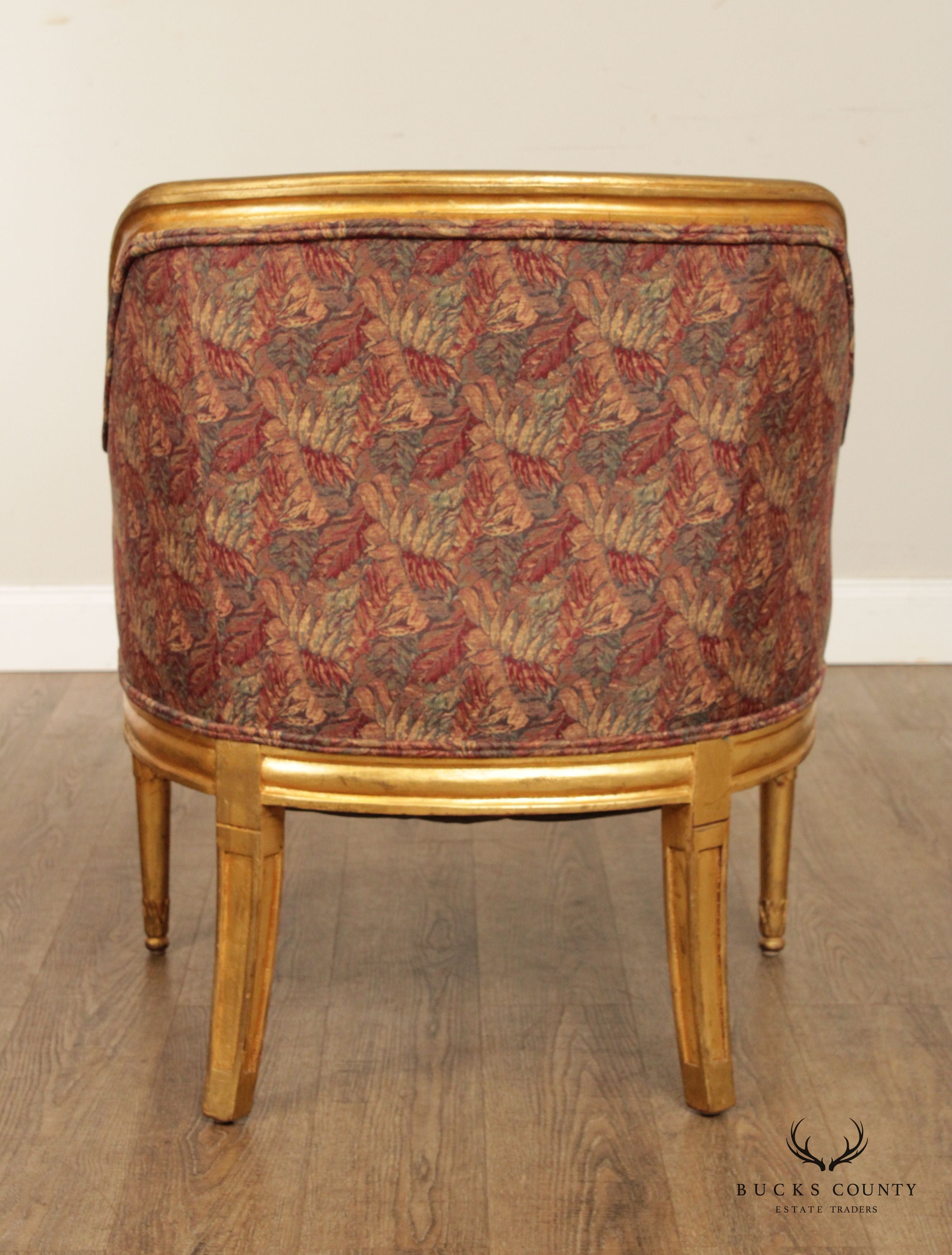 French Empire Style Gilt Rams Head Pair Barrel Club Chairs