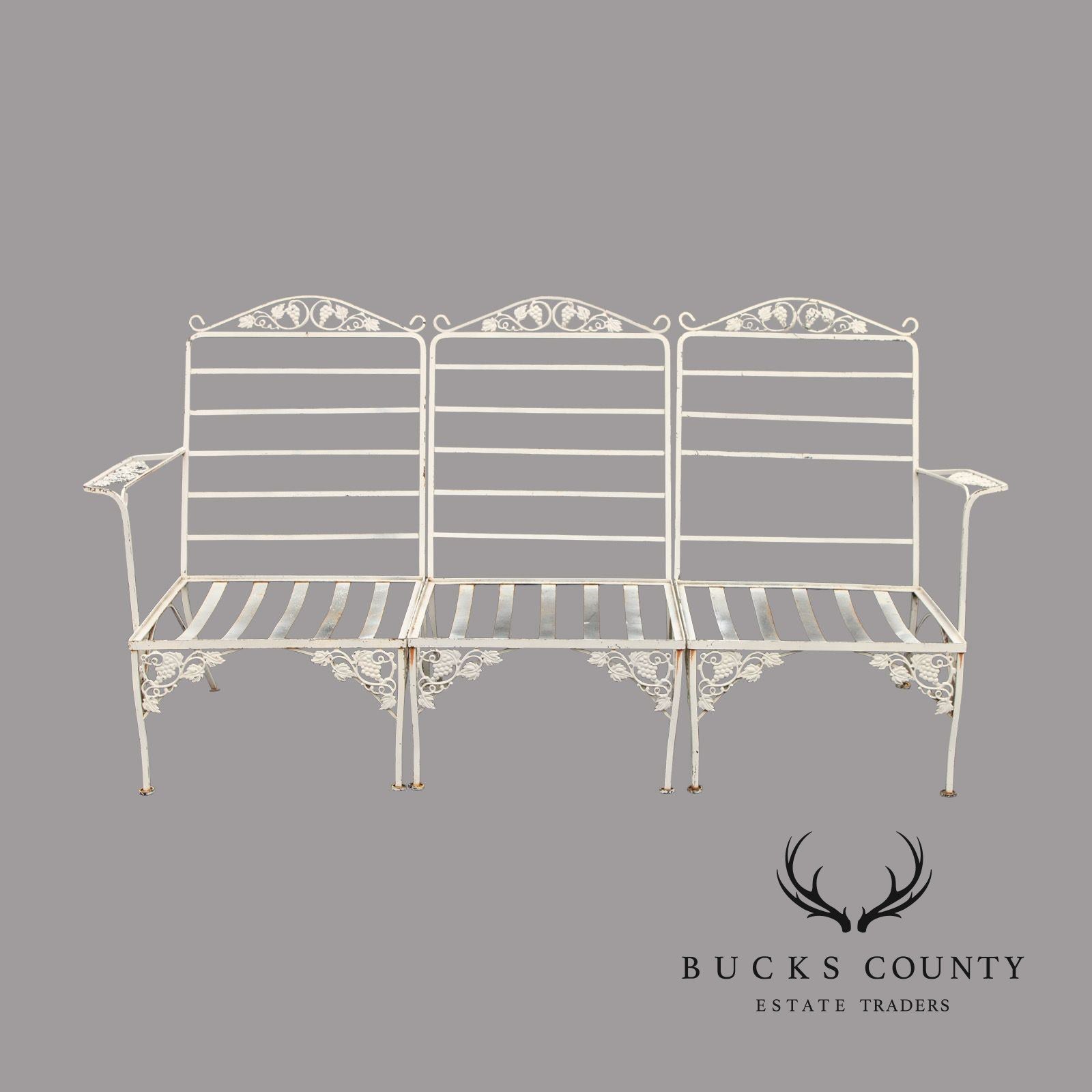 Vintge Quality Wrought Iron Three Piece Outdoor Patio Sofa