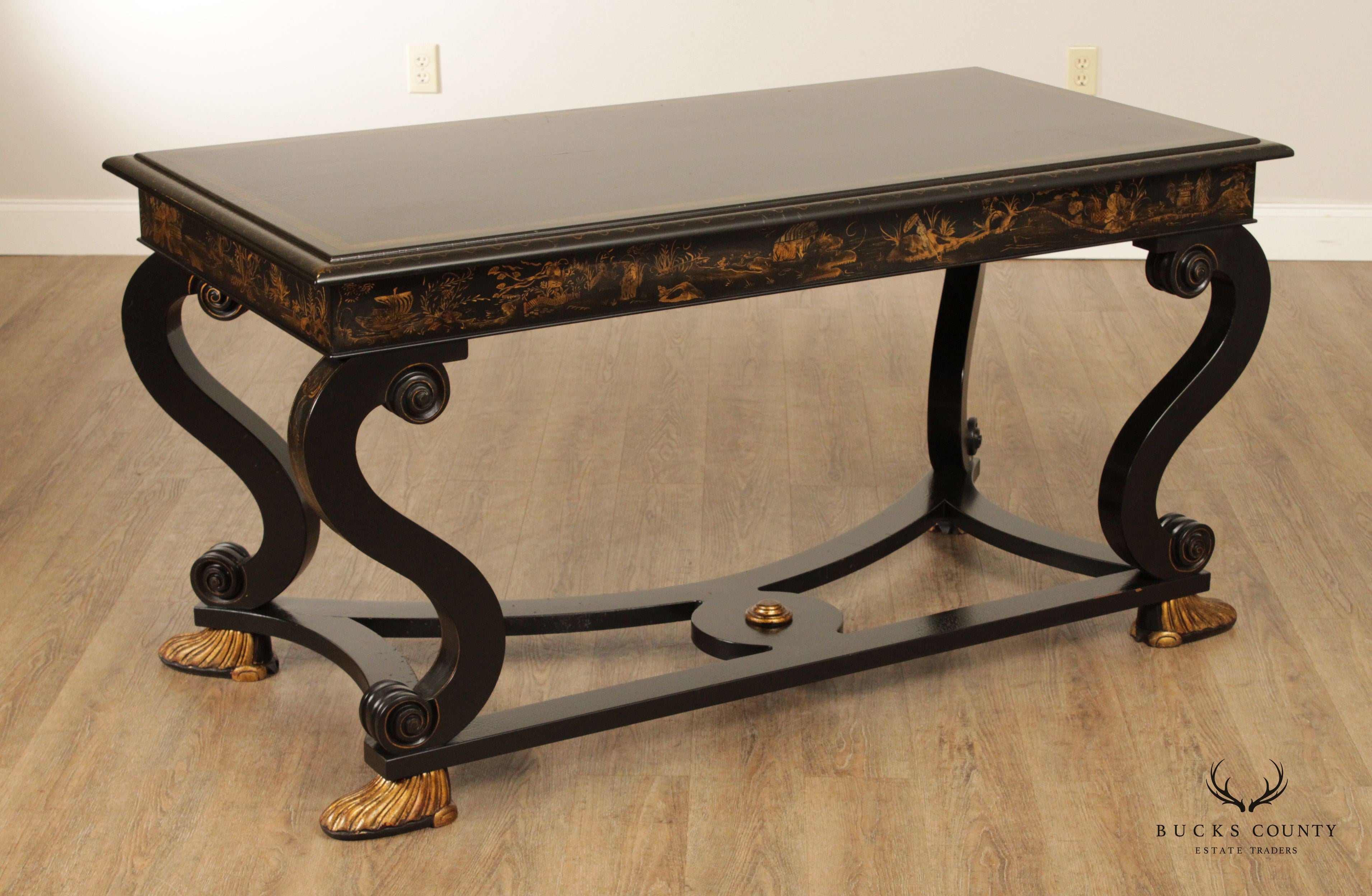 William Switzer Regency Style Chinoiserie Decorated Three Drawer Writing Desk