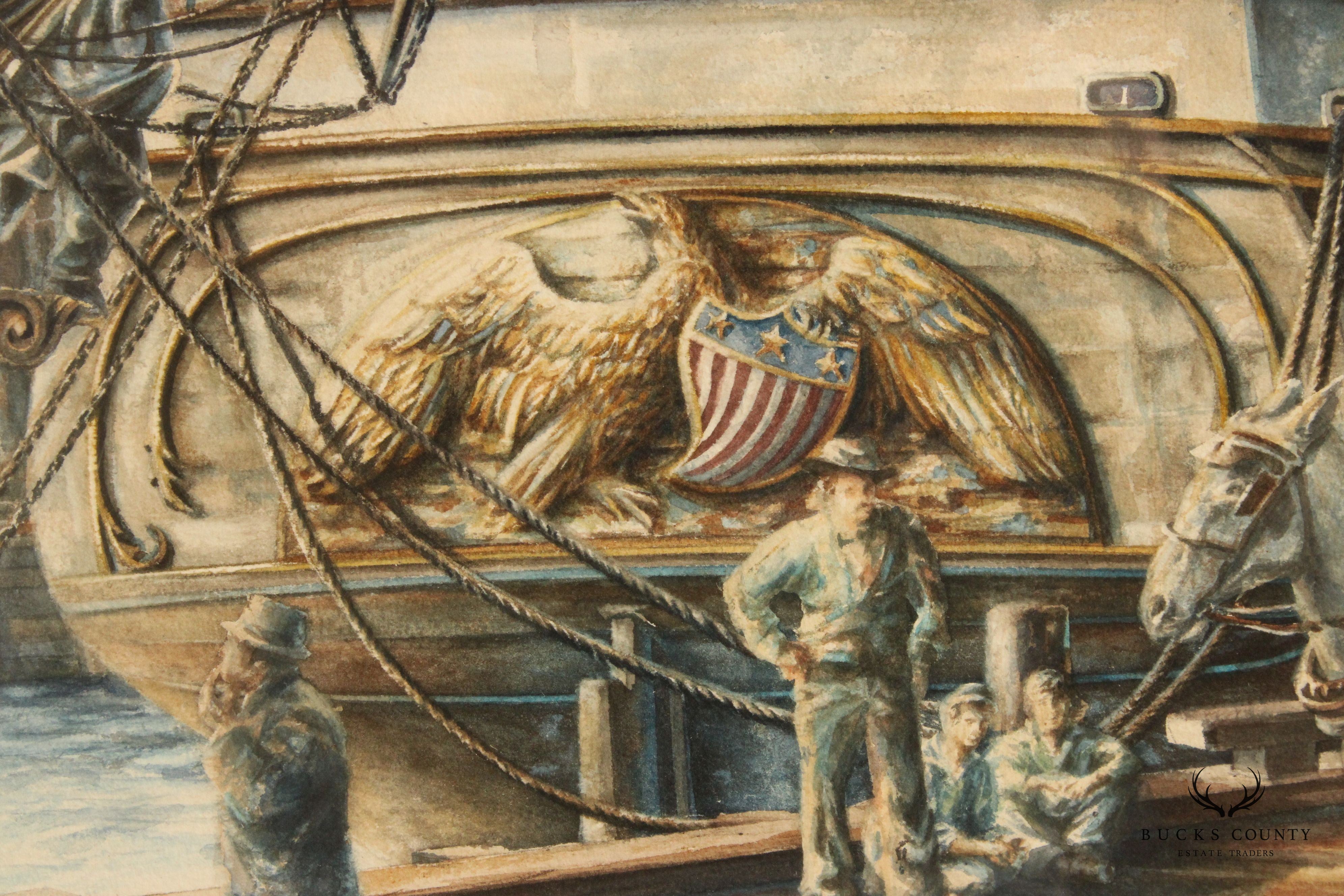 Keith Miller 1970s Ship Loading Docks Fine Art Print, Custom Framed