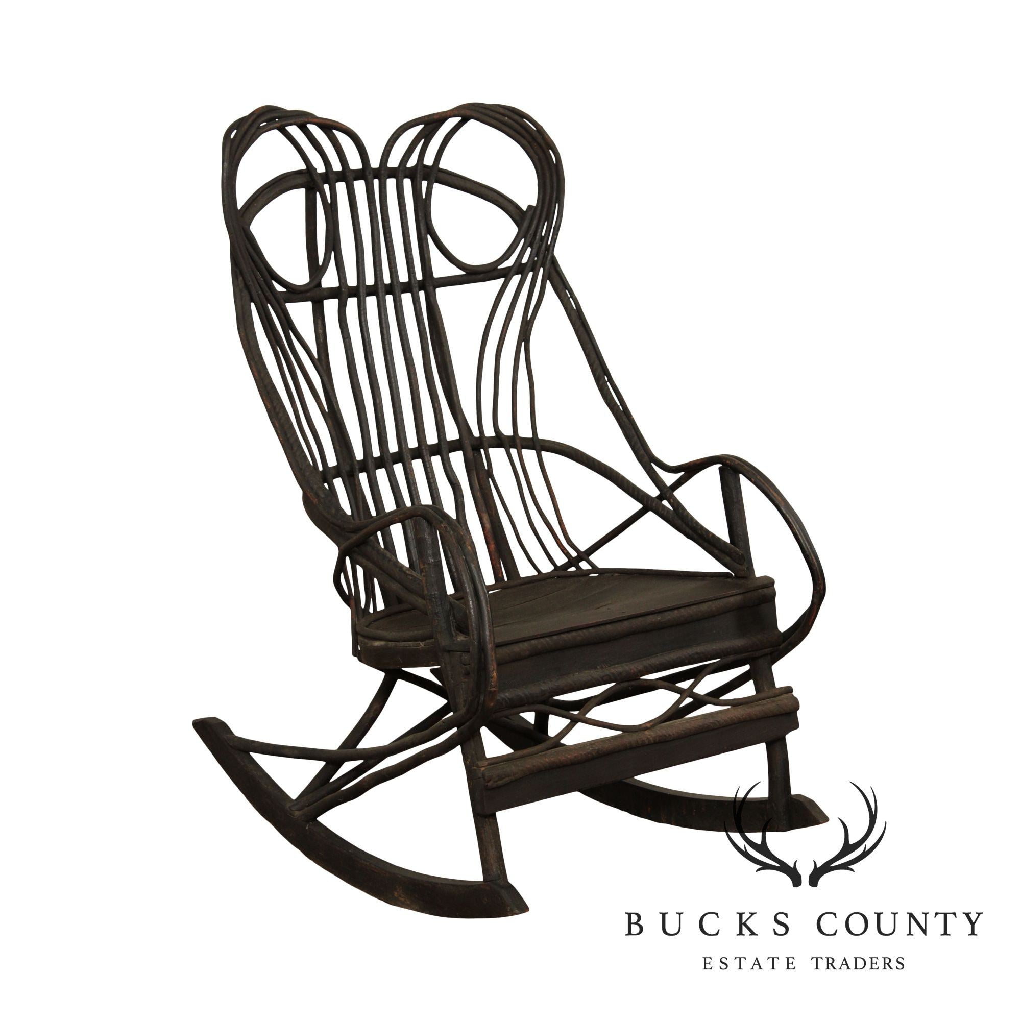 Antique Rustic Old Willow Bent Wood Rocker, Rocking Armchair