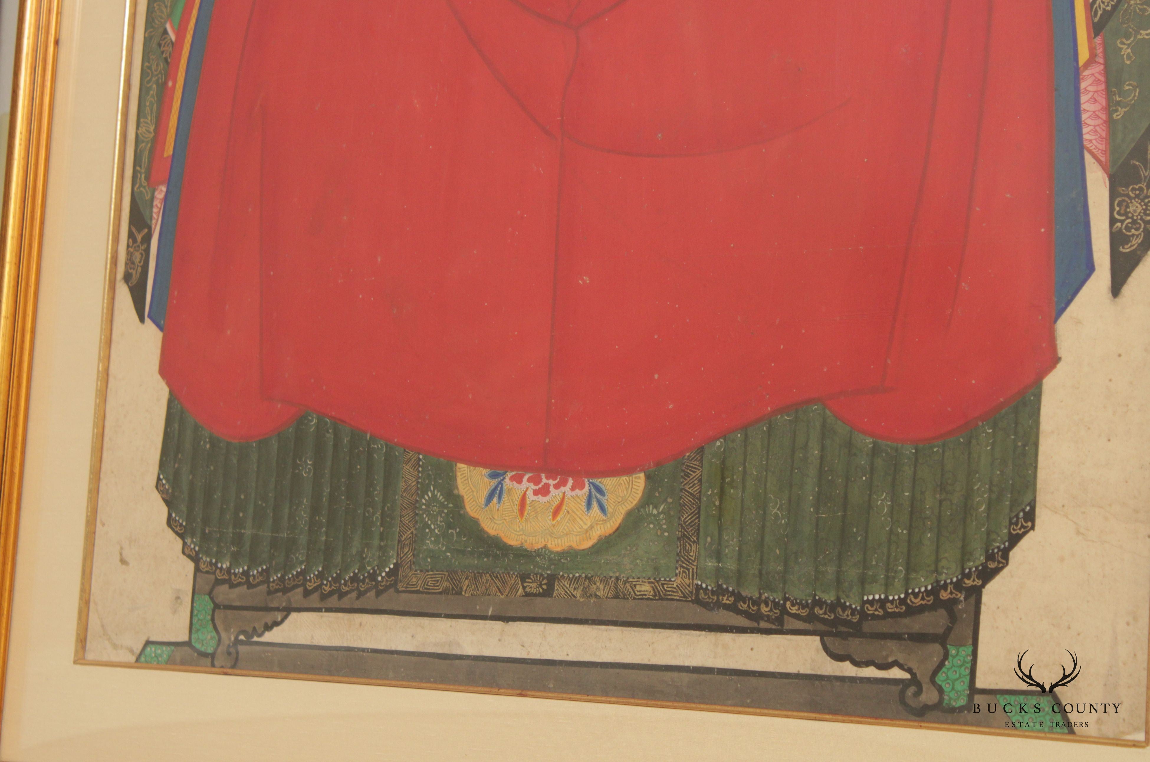 Antique Chineses Pair Ancestral Watercolor Portraits