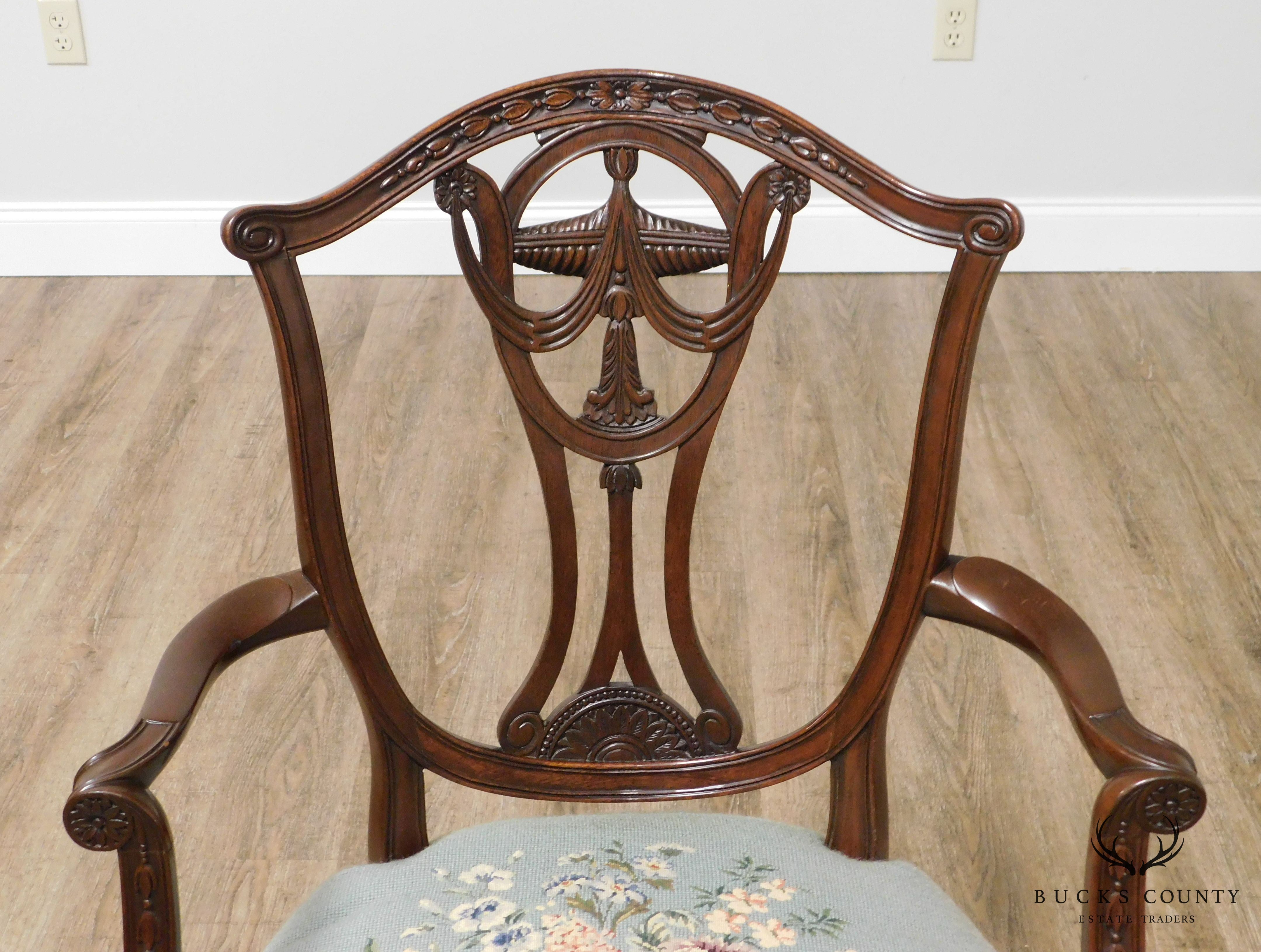 Hepplewhite Style Vintage Custom Quality Mahogany Armchair