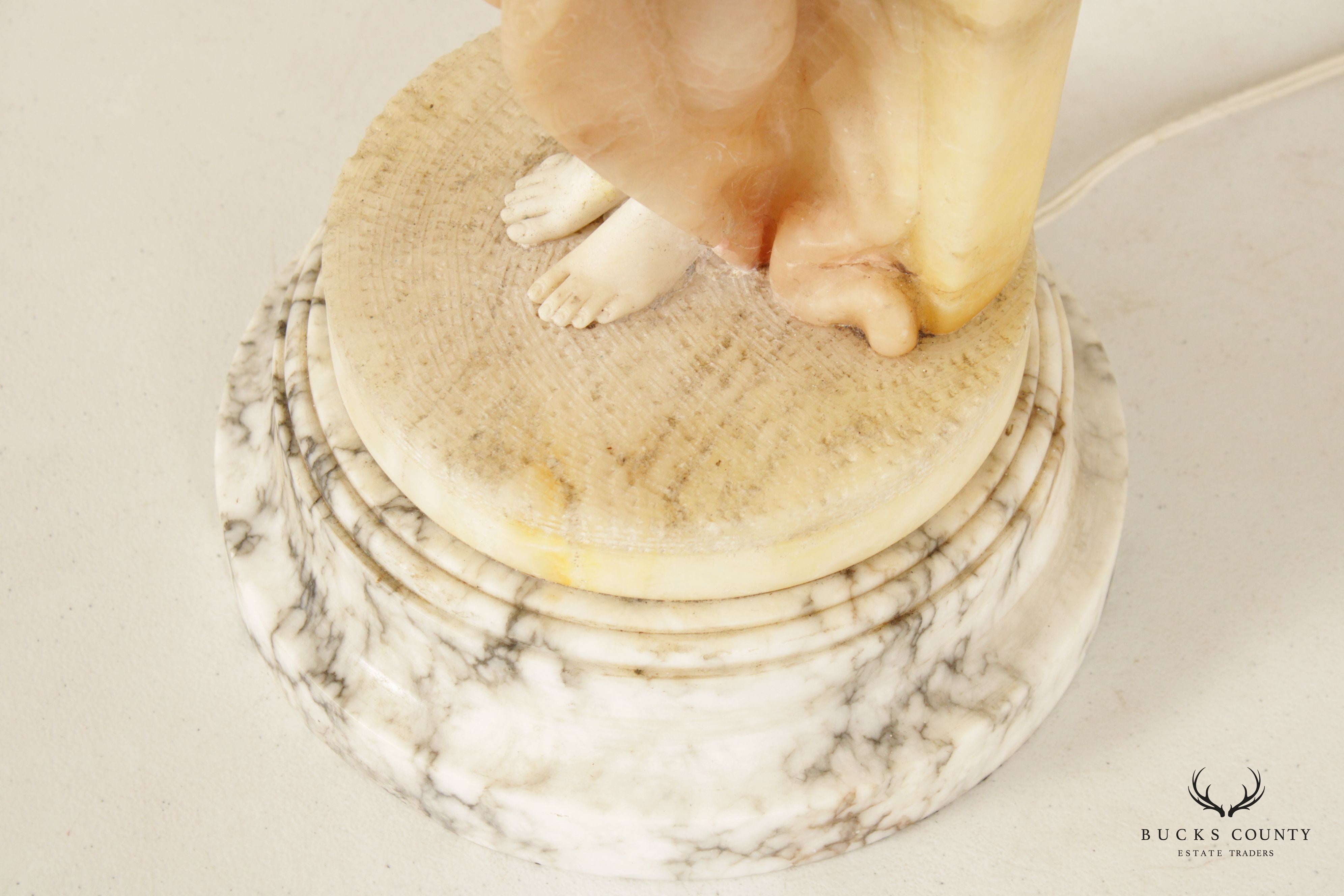 Antique Carved Alabaster 'Rebecca at the Well' Table Lamp
