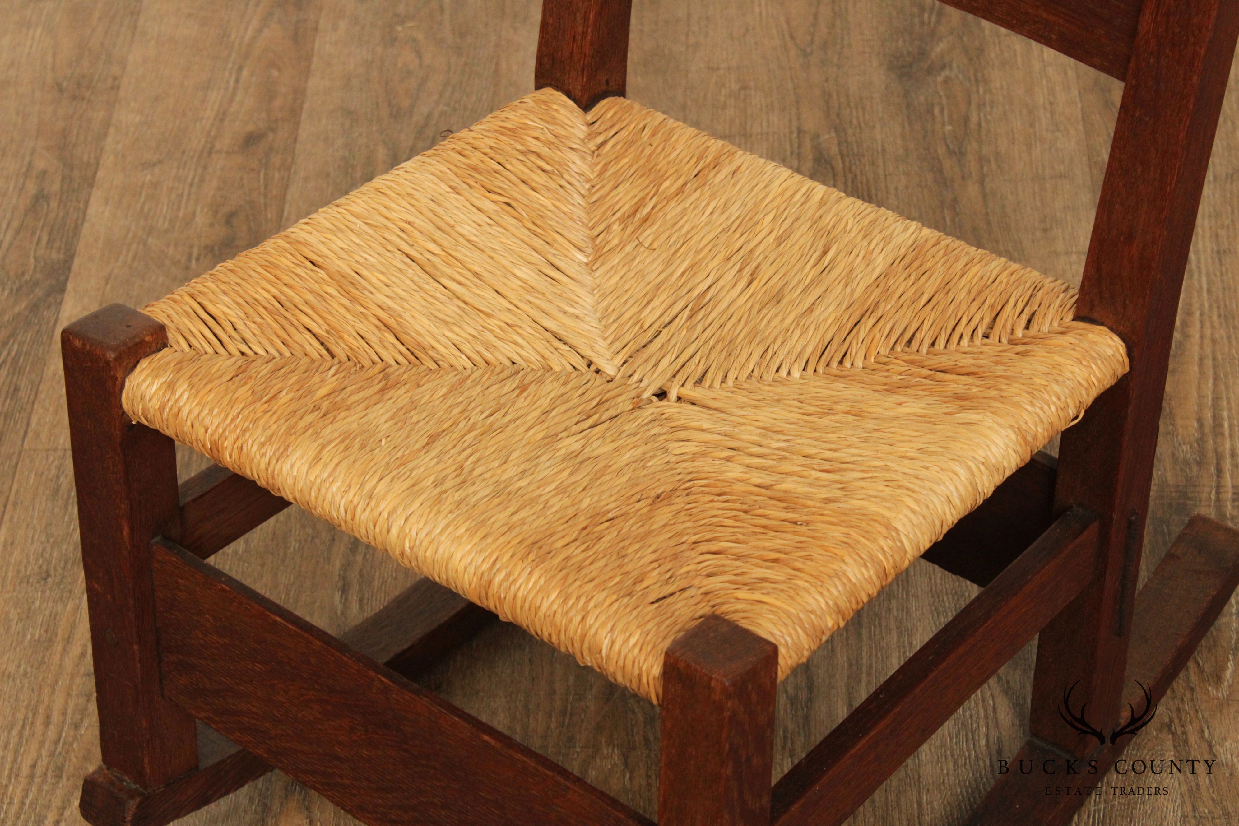 Gustav Stickley Antique Mission Oak Rush Seat Nursing Rocker
