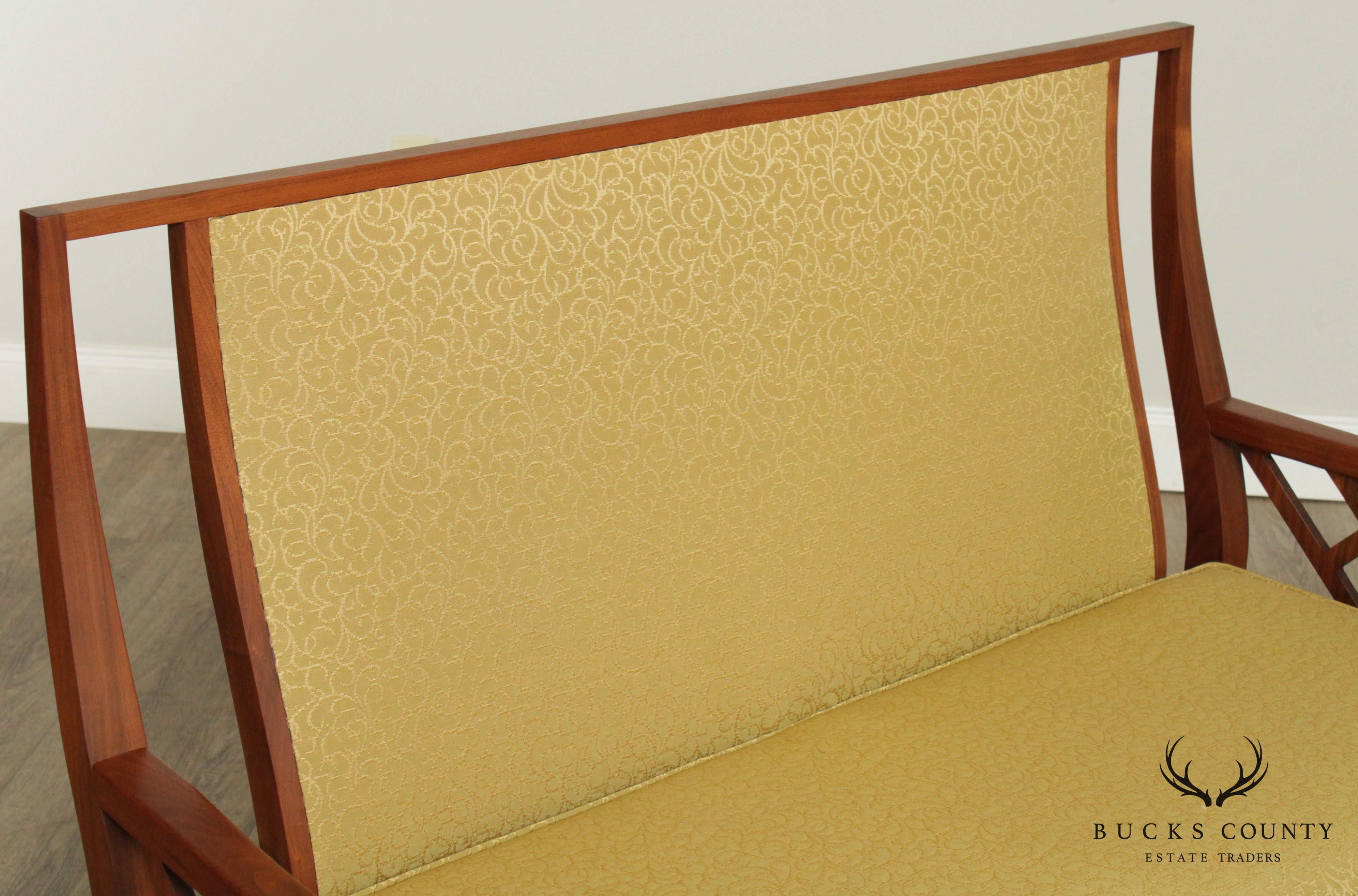 Mid Century Modern Custom Quality Pair Walnut Settees