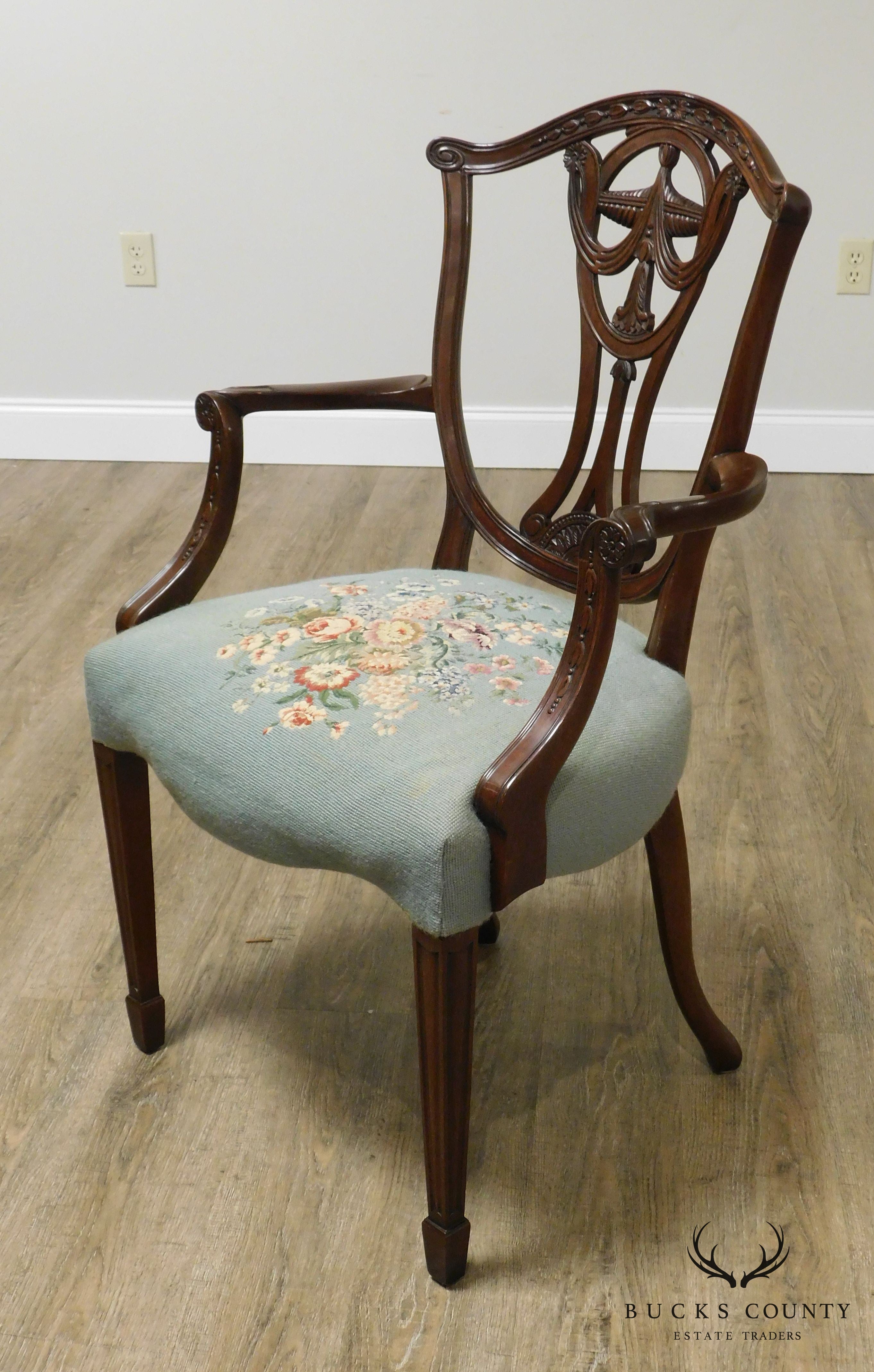 Hepplewhite Style Vintage Custom Quality Mahogany Armchair