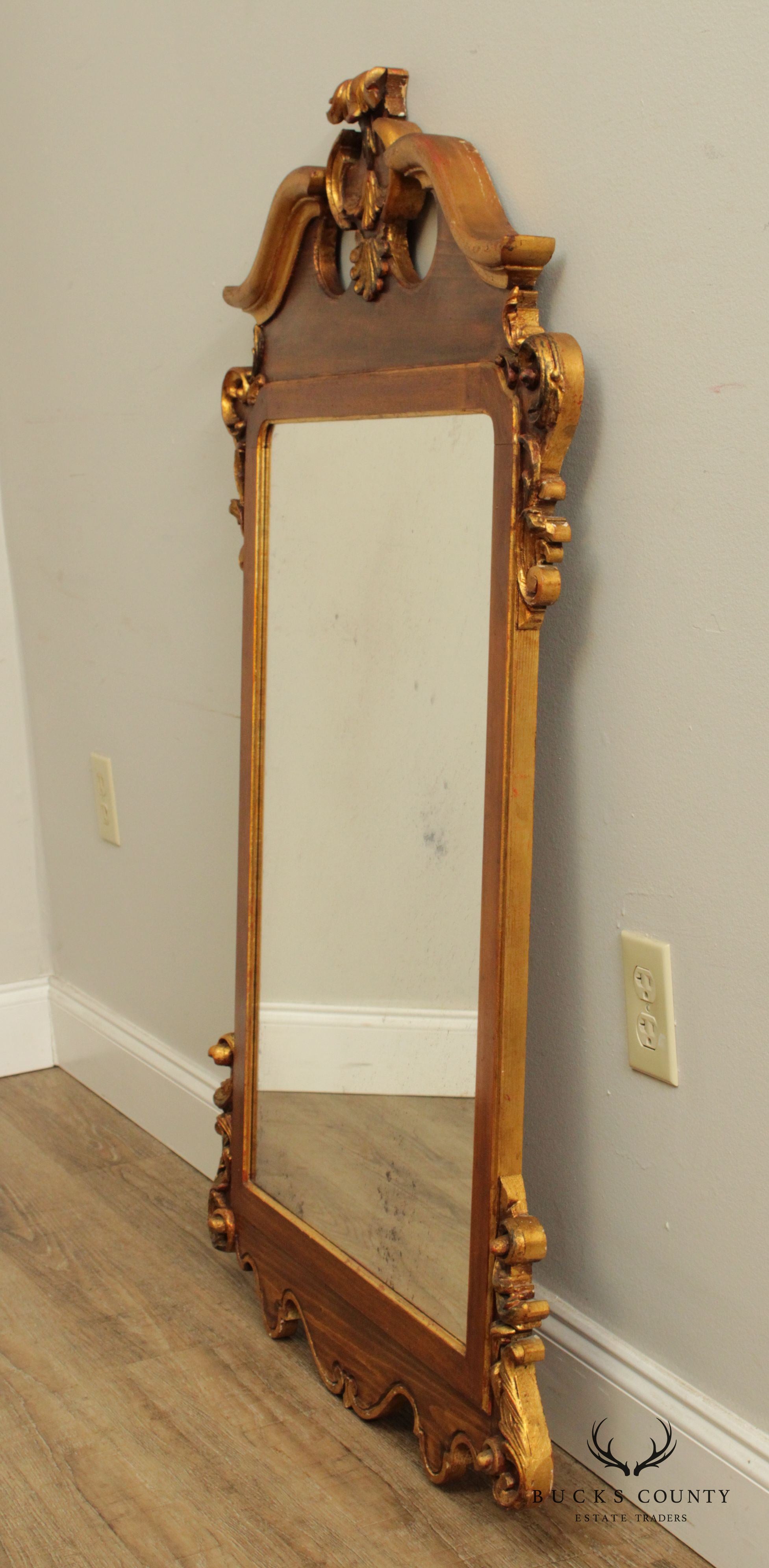 Georgian Style Carved Wood Partial Gilt Mirror