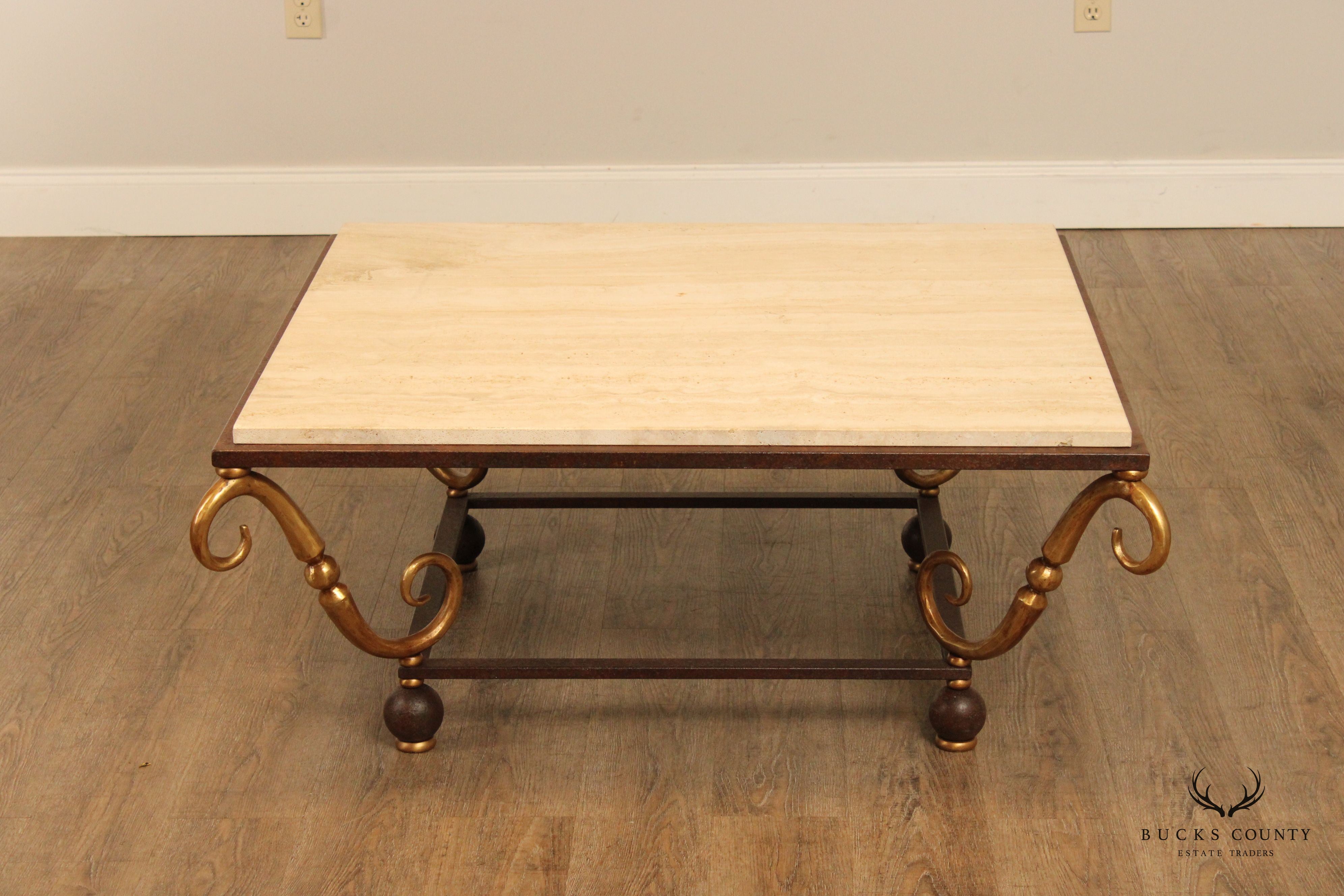 LaBarge Italian Style Travertine Top Coffee Table