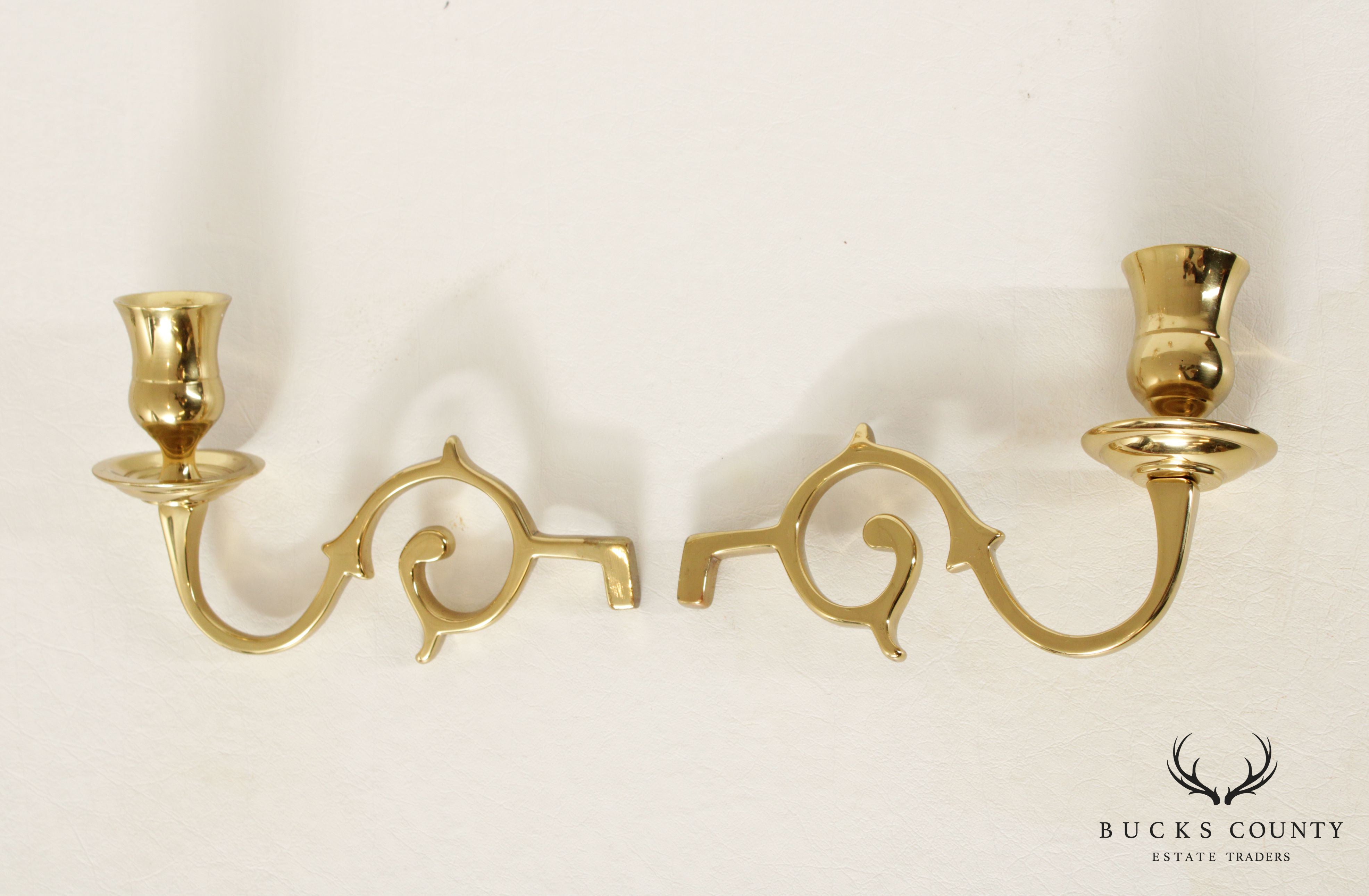 Colonial Williamsburg Virginia Metal Crafters Pair of Brass Candle Wall Sconces