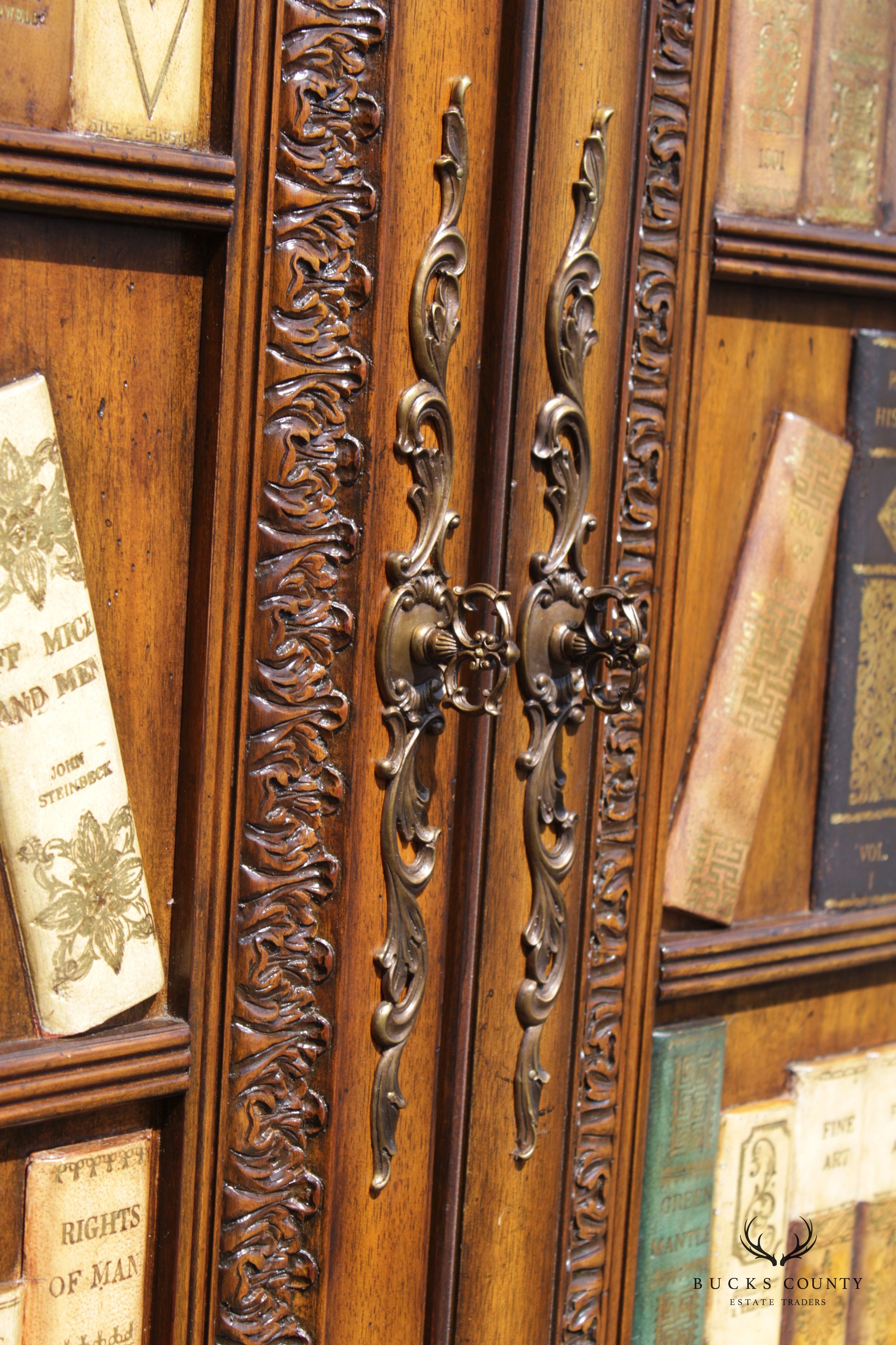 Maitland Smith Monumental Louis XV Style Faux Book Entertainment Armoire