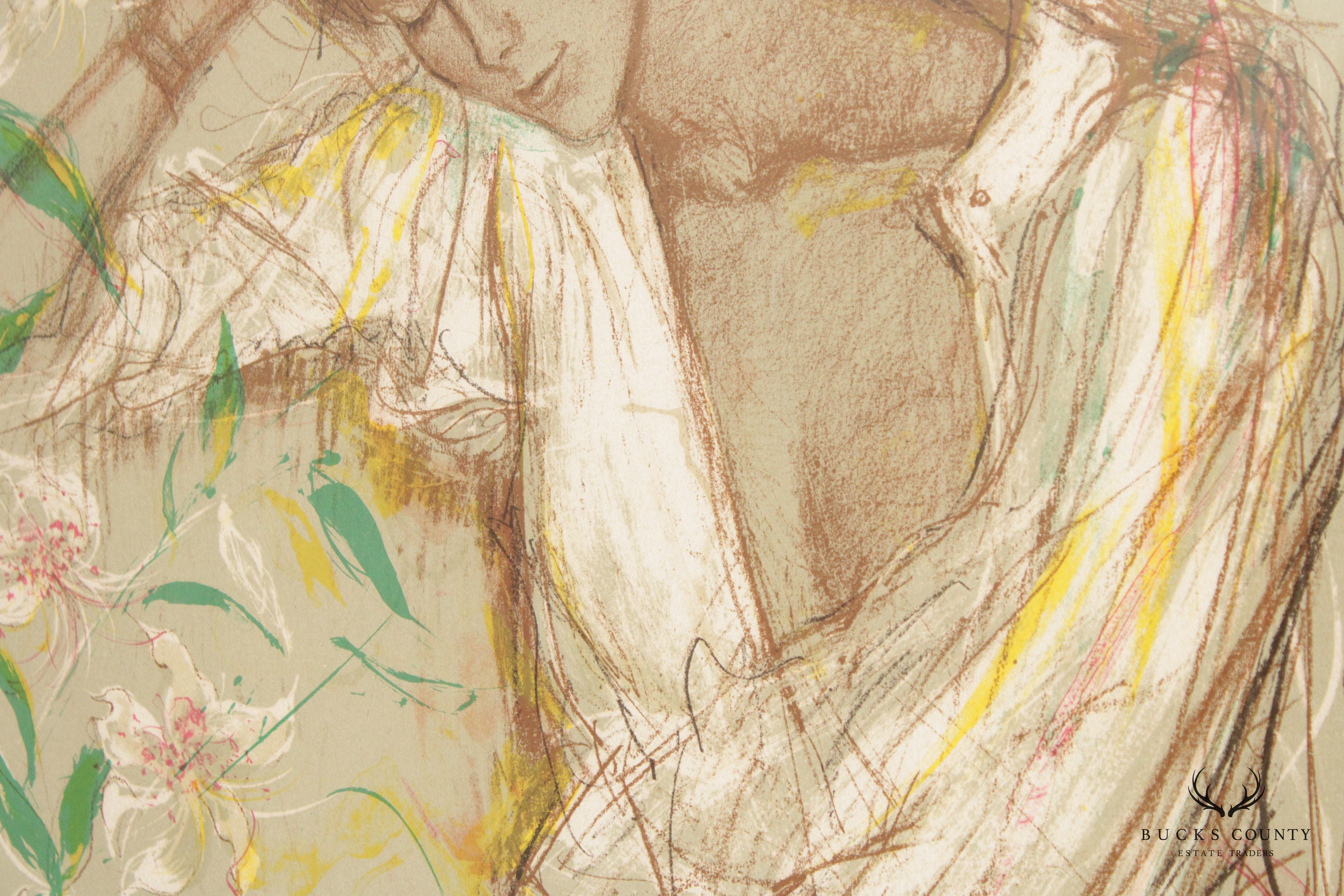 Jacques Pecnard 'Claudine' Lithograph, Custom Framed