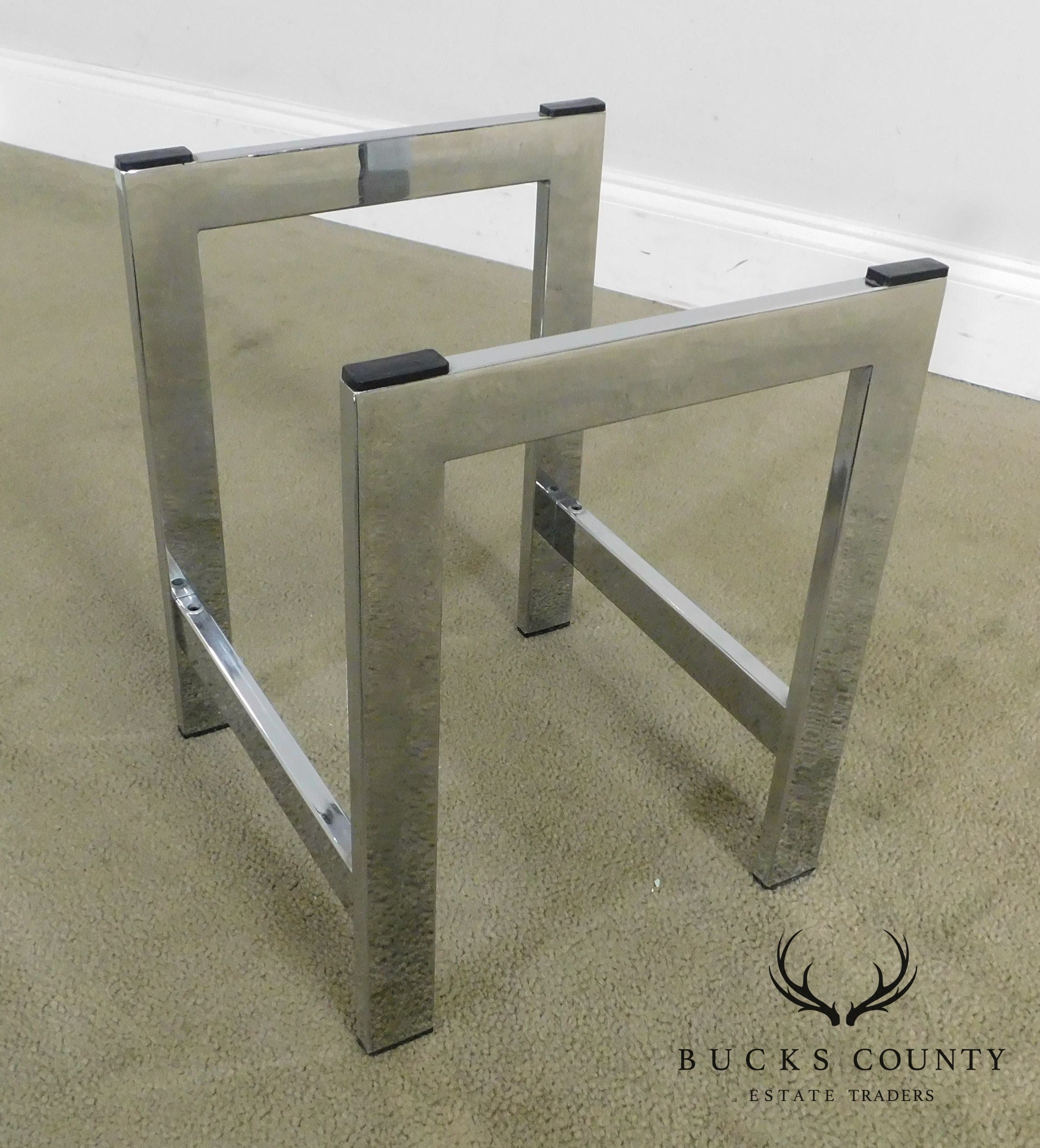 Mid-Century Modern Pair Chrome and Glass Side Tables