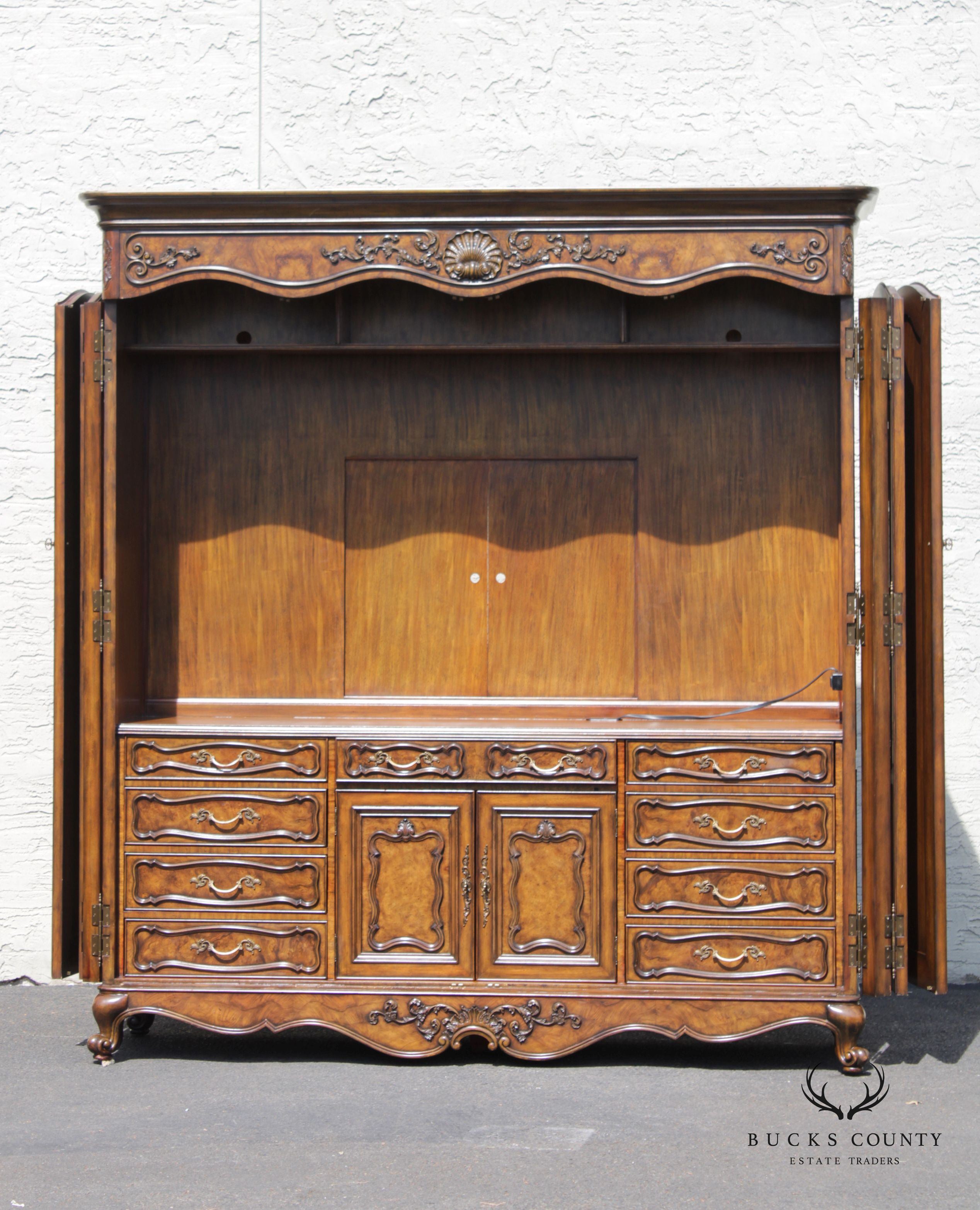 Maitland Smith Monumental Louis XV Style Faux Book Entertainment Armoire