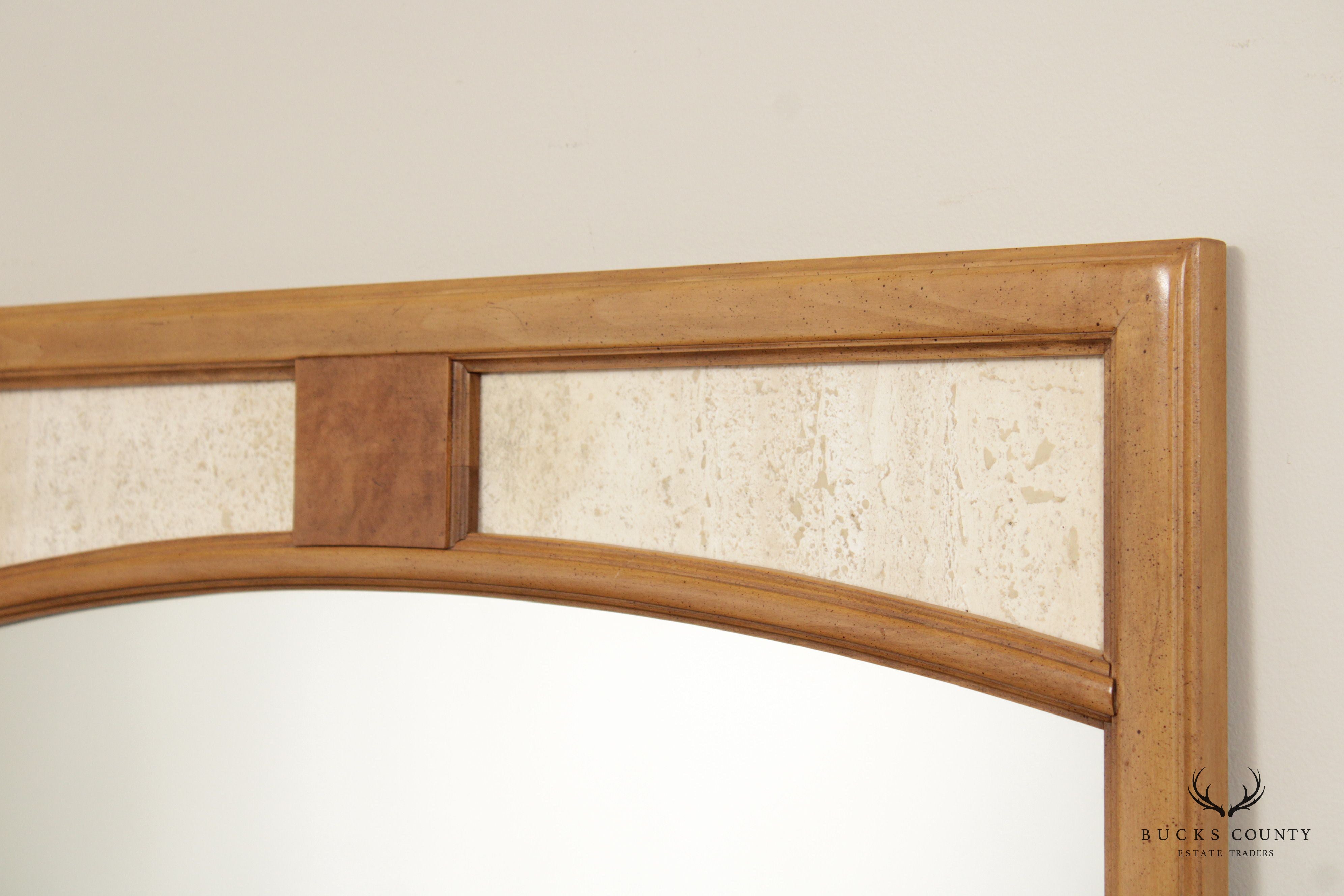 Mid Century Modern Arched Travertine Accent Wall Mirror
