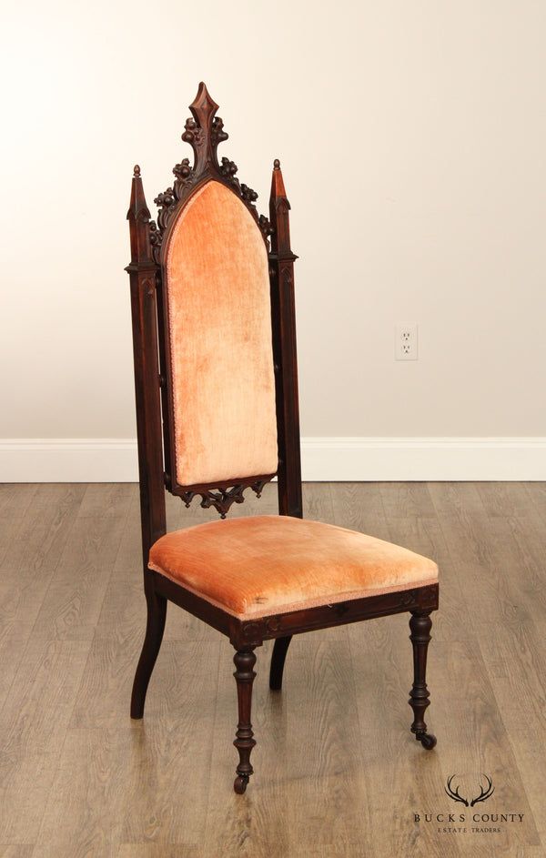 Gothic Revival Antique Carved Rosewood High Back Hall  Chair