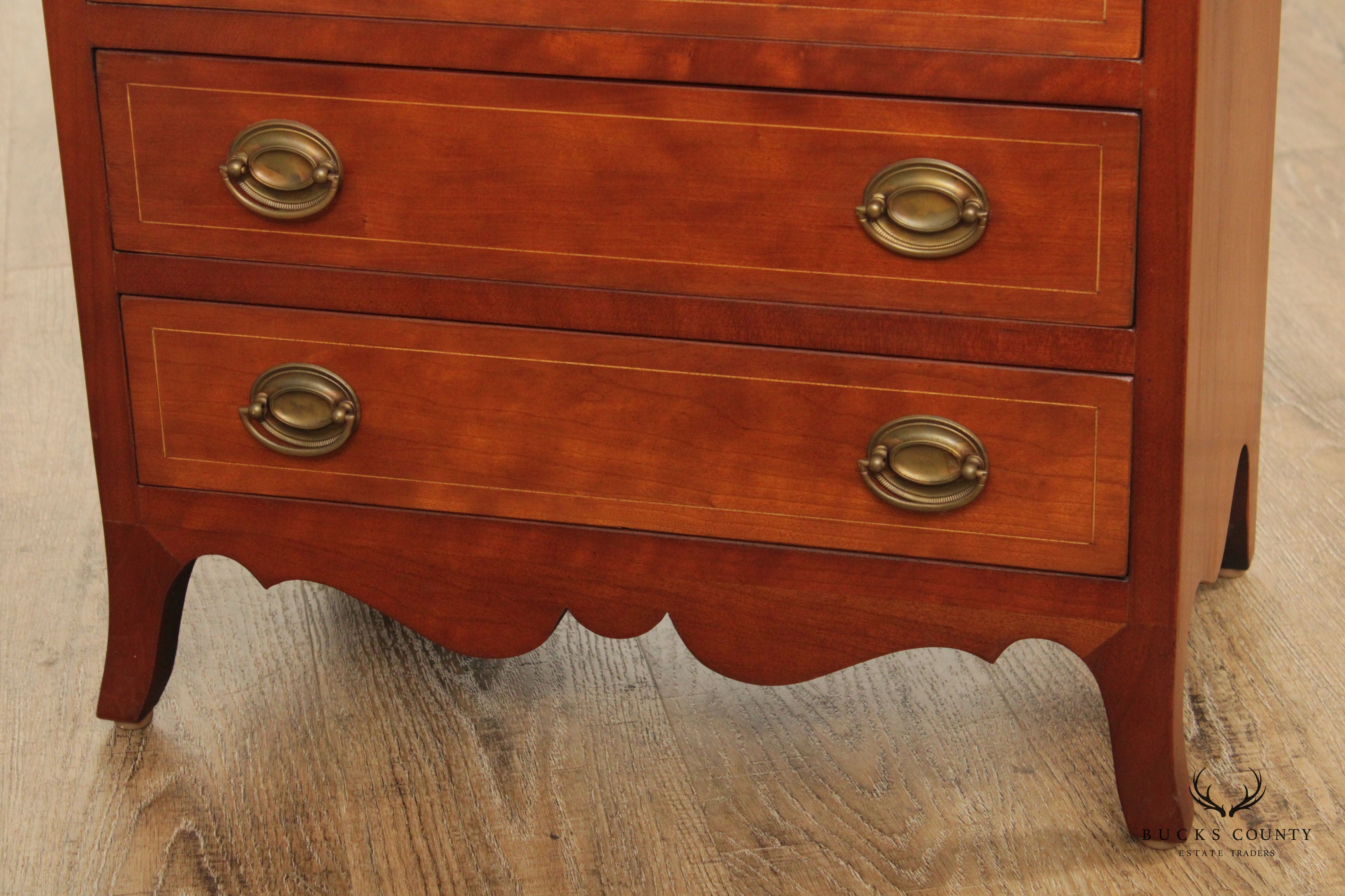 Custom Quality Hepplewhite Style Cherry Inlaid Diminutive Chest of Drawers