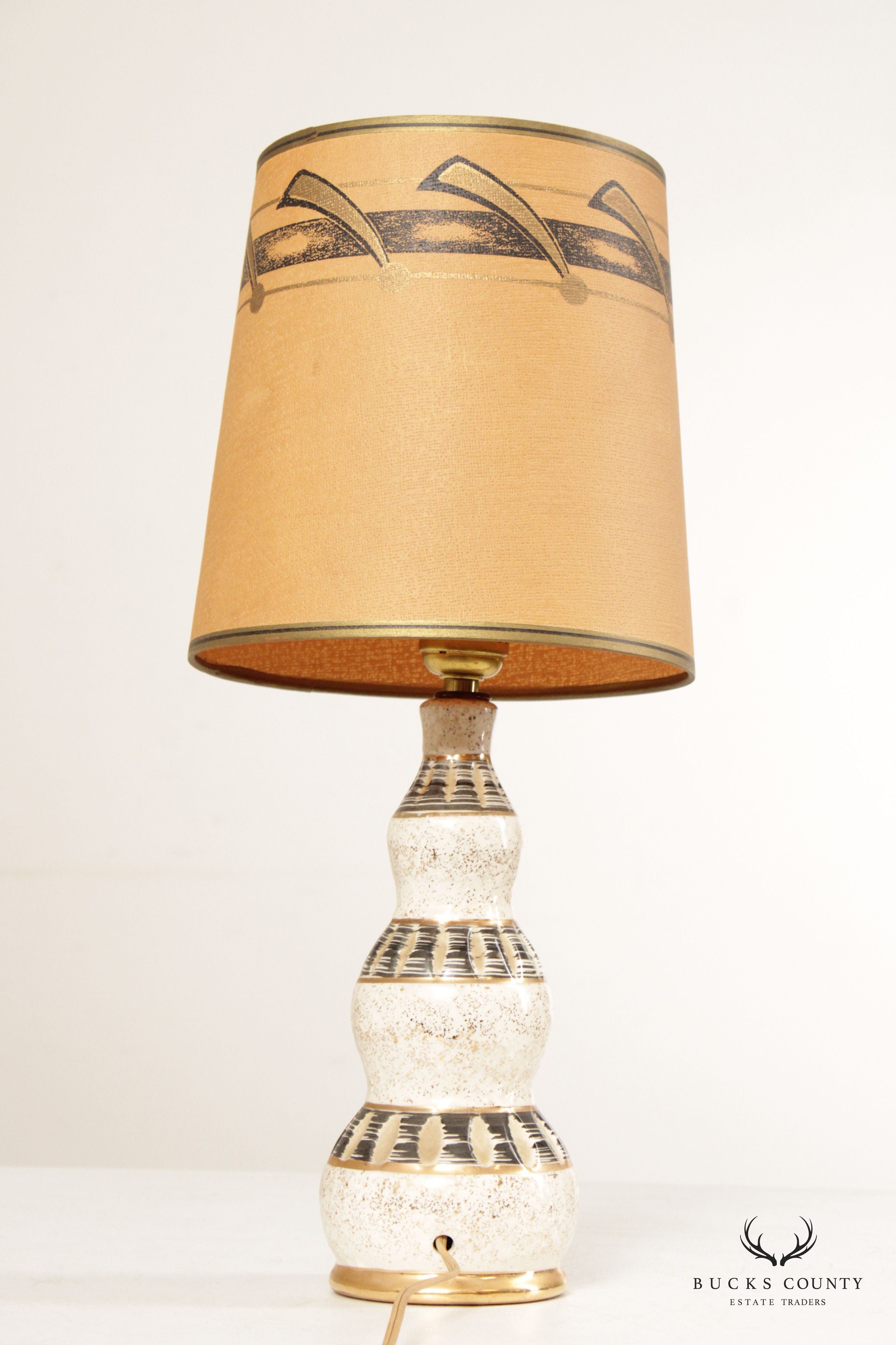 Mid Century Modern Ceramic Table Lamp with Drum Shade