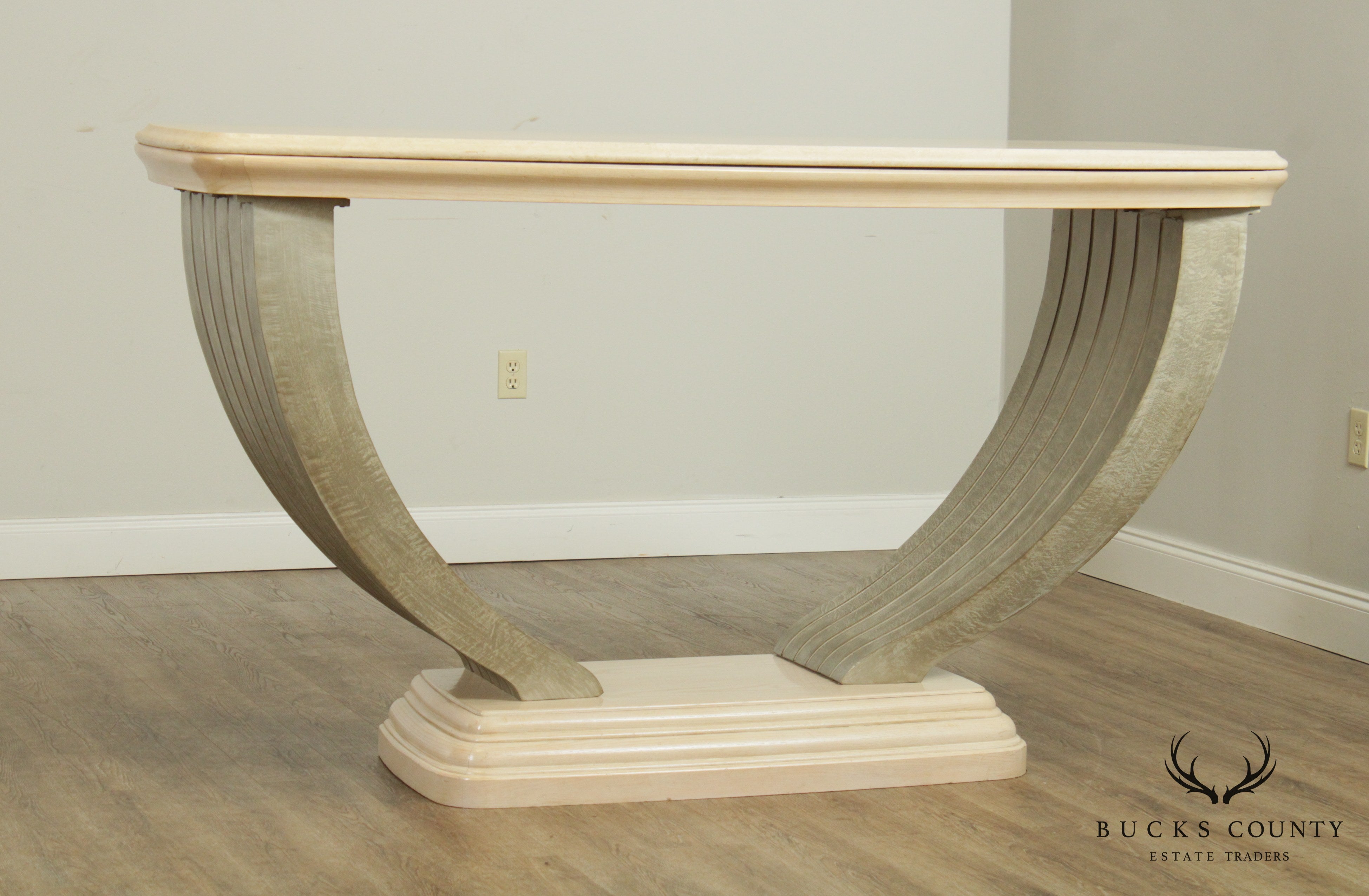 Large Postmodern Travertine Top Console Table