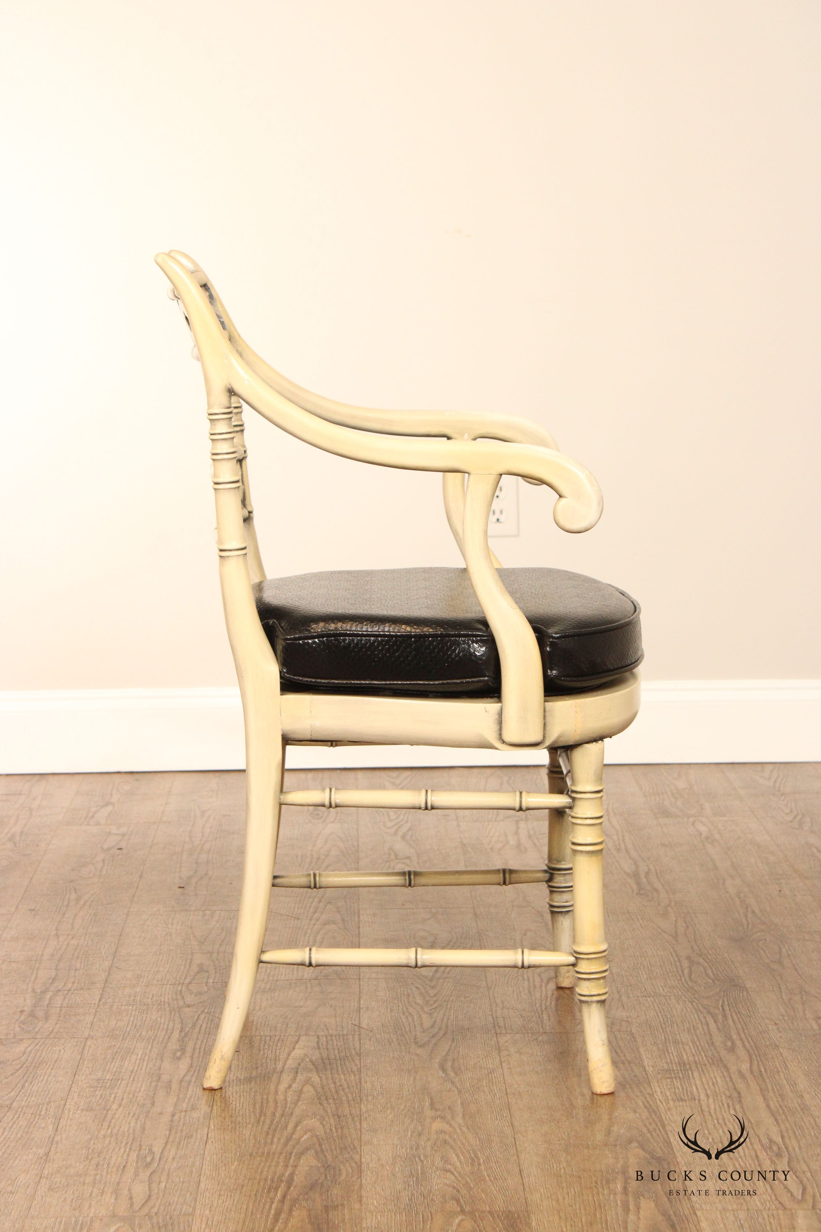 Faux Bamboo Frame Vintage Pair Of Painted Armchairs